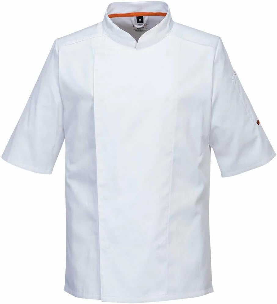 Portwest C738 Mens Mesh Air Pro Chef Jacket - Slim Fit Short Sleeve Workwear Black, Small