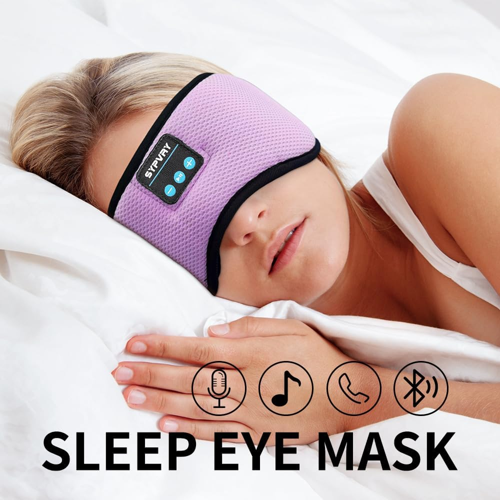 Bluetooth Headphones Headband Eye Mask Wireless Bluetooth Sleep Mask for Side Sleepers Velcro Adjustable Bluetooth 5.3 Speaker Microphones Airplane Travel Light Blocking Music Eye Cover, Purple image number 1