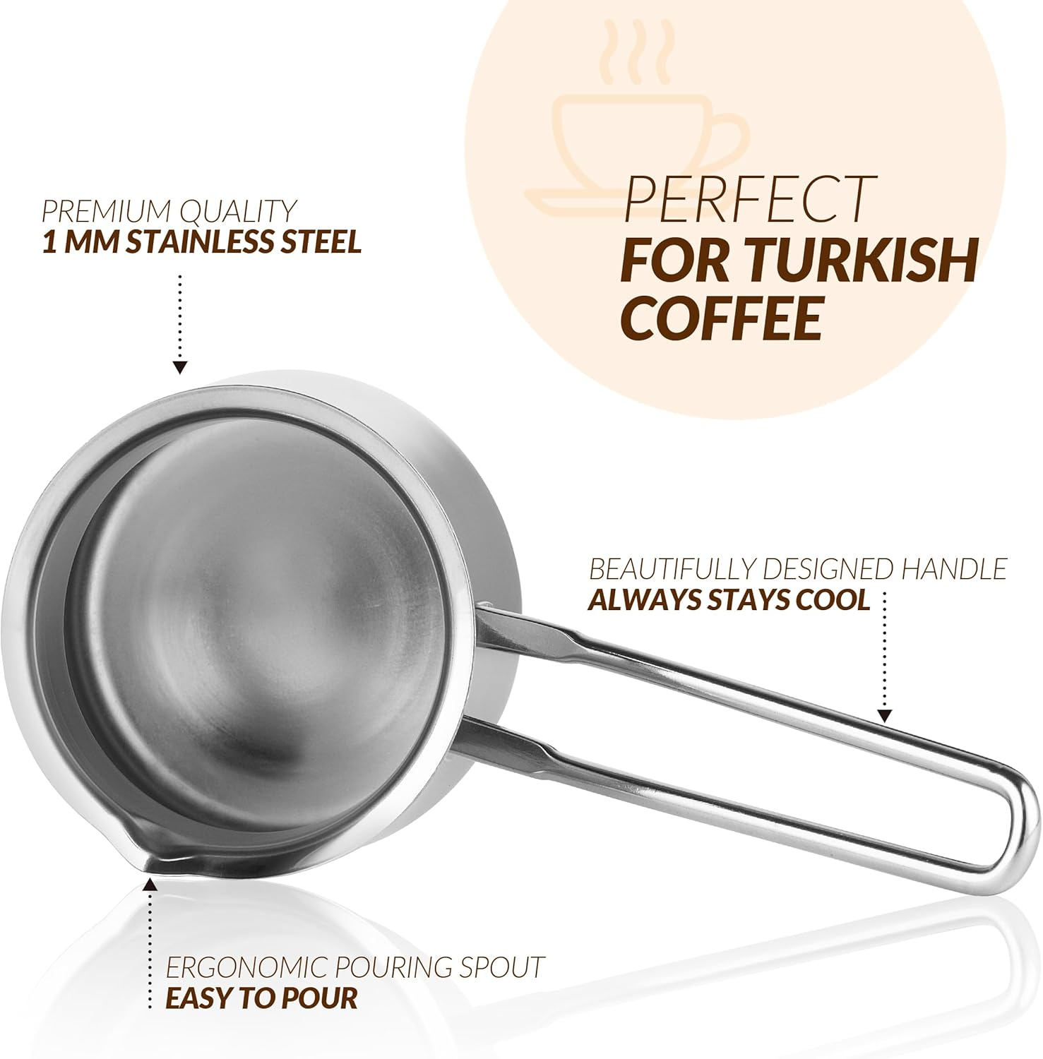 Caizen Coffee Quality Turkish Coffee Pot - Turkish Coffee Maker, Chai Pot, Arabic Coffee Pot, Briki Greek Coffee Pot, Greek Briki, Turkish Coffee Cezve, Turkish Coffee Pot Ibrik (24Oz)