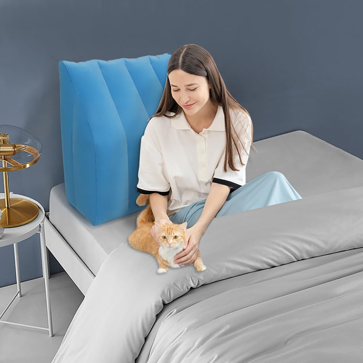 Baiao Inflatable Wedge Pillows, Stand up Pillow for Air Mattresses, Seat Pillow for Air Mattresses, Sleeping Pillow for Back, Leg Support and Knee Support(Blue) image number 3