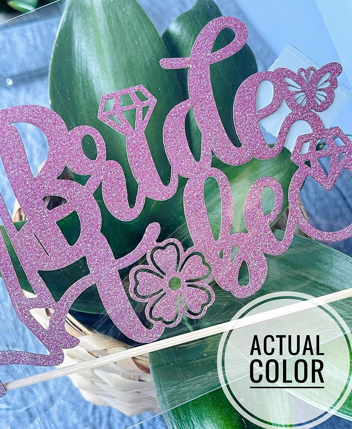 1Piece BRIDE to BE Cake Topper PINK ROSE GLITTER Bridal Shower/Wedding Shower/Engagement/Bachelorette/Hen Party Decorations, Double-Sided Pink Rose Gold Glitter