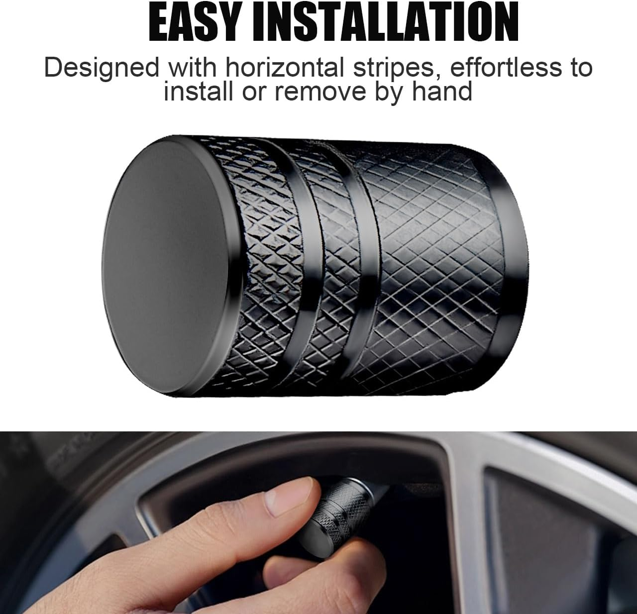 Tire Valve Stem Caps - (4 Pack) Premium Metal Air Caps with Plastic Liner, Durable, Corrosion Resistant and Leak-Proof, Universal Fit for Cars, Trucks, Motorcycles, and Bikes - Black image number 7