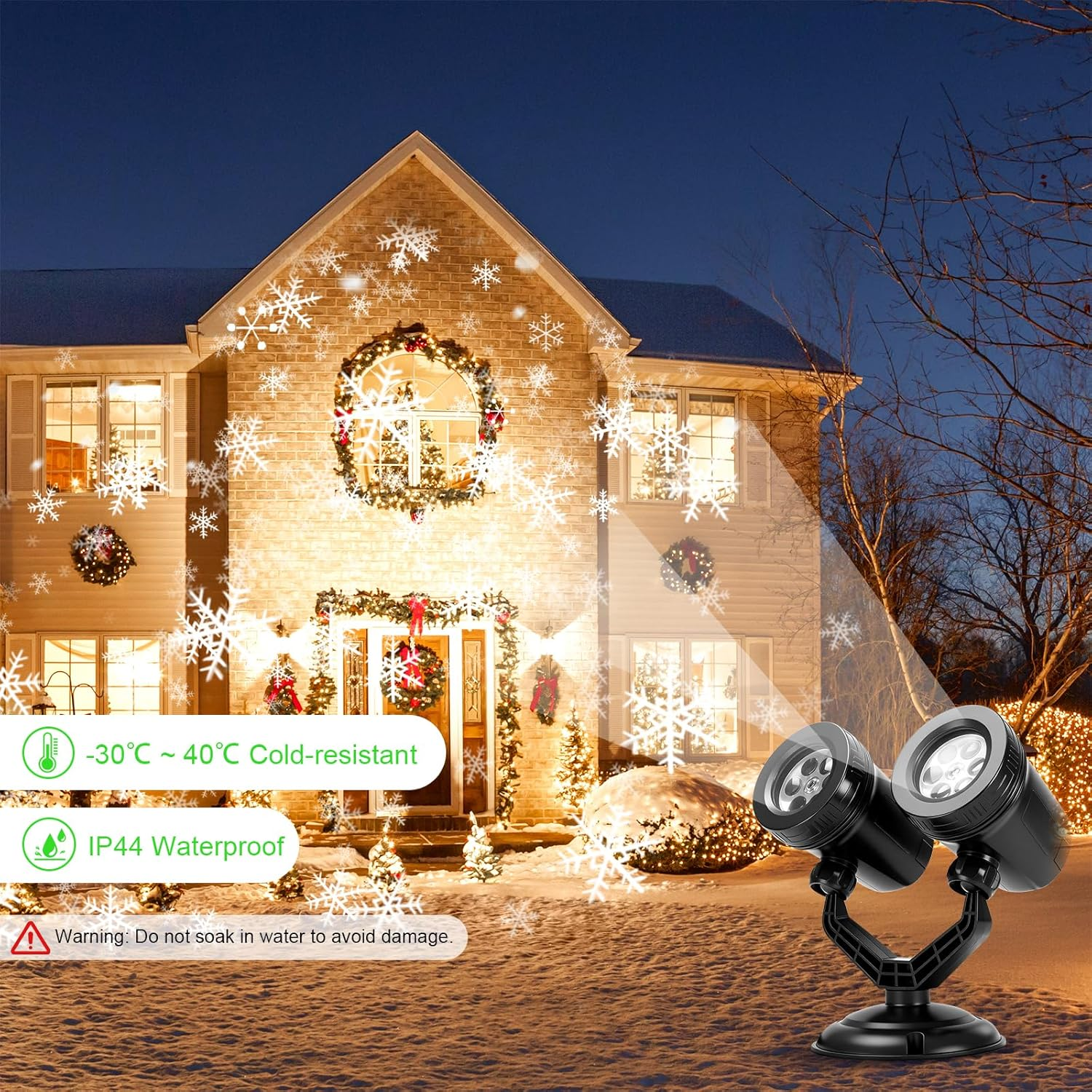 Christmas Projector Light, Double Head IP44 Waterproof & Adjustable Outdoor Snowflake Projector, Led Christmas Light, Xmas Holiday & Party Decorations image number 2