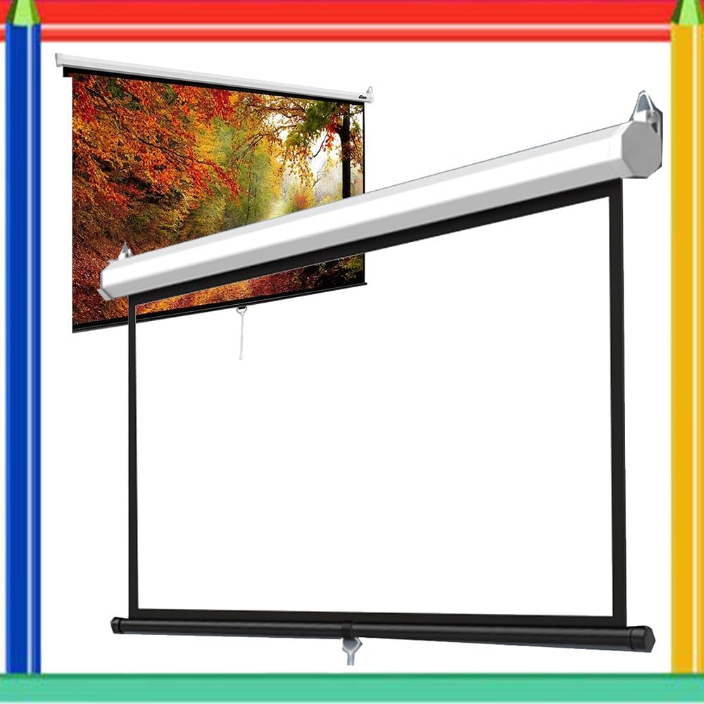 60"/72" Manual Pull down White Projector Screen Anti-Crease Portable Projection Movie Screen Outdoor Indoor Public Display Screen(72",4:3)