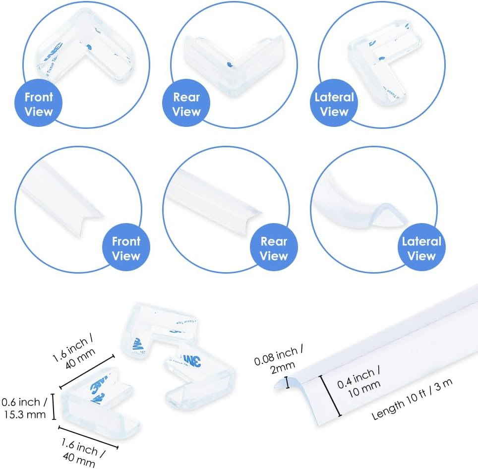 AUTOWT Baby Edge Corner Protector Kit, Transparent Child Safety Shock Protection, 3M Table Edge Protector, Soft Silicone Bumper Strip with Double-Sided Adhesive Tape for Furniture, Cabinet, Drawer
