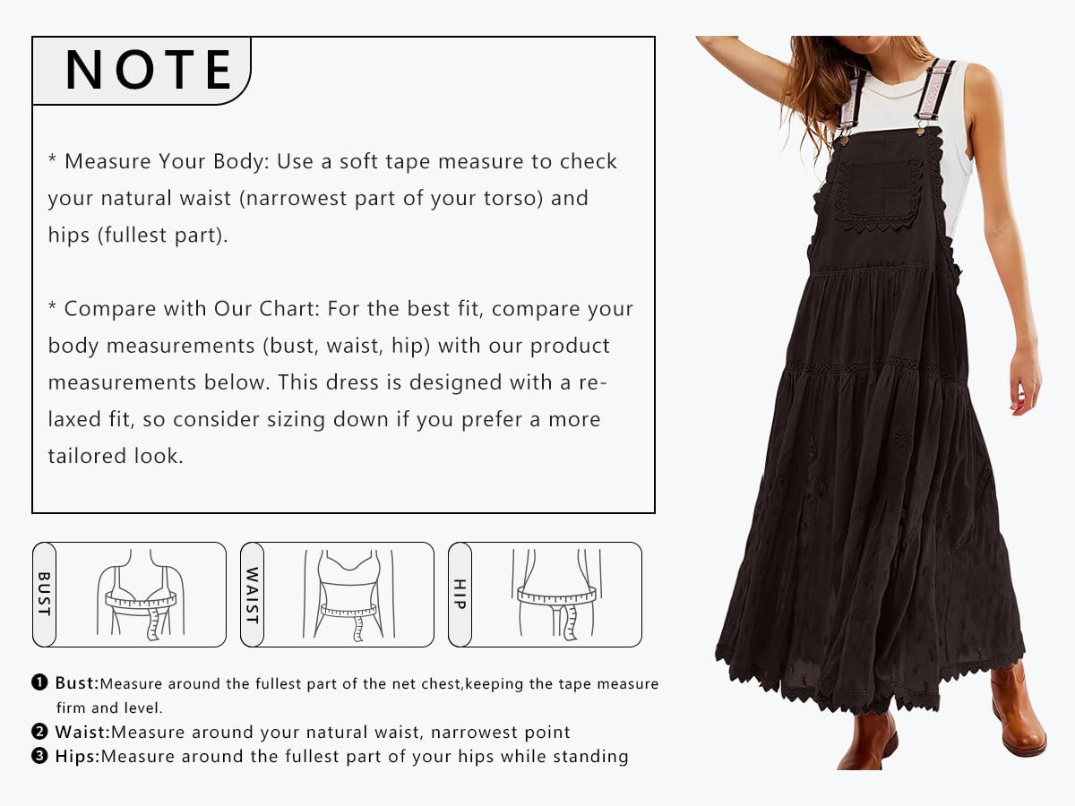 CHARTOU Women'S Bib Overall Jumper Babydoll Pinafore Embroidered Lace Maternity Straps Suspender Dress image number 1