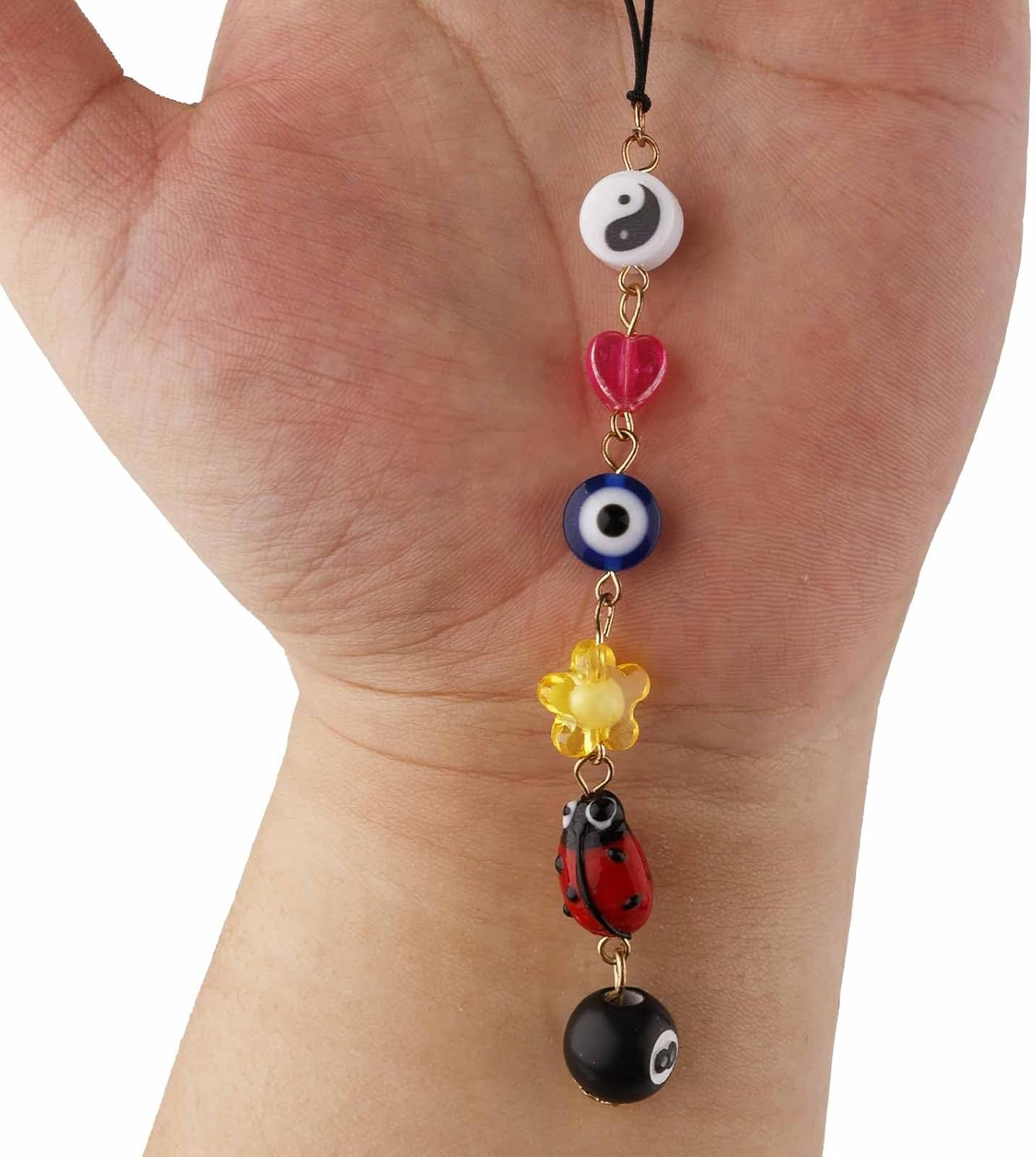 Good Lucky Days Car Charm, Evil Eye Car Hanging Ornament Beaded Lanyard Decor Rear View Mirror Car Ornament Cute Boho Flower Yin Yang Bead for Car Decor image number 5