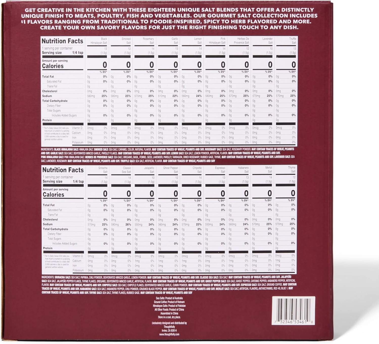 Thoughtfully Gourmet, Salt Sampler Gift Set, Flavors Include Garlic, Rosemary, Lemon and More, Pack of 18 image number 5