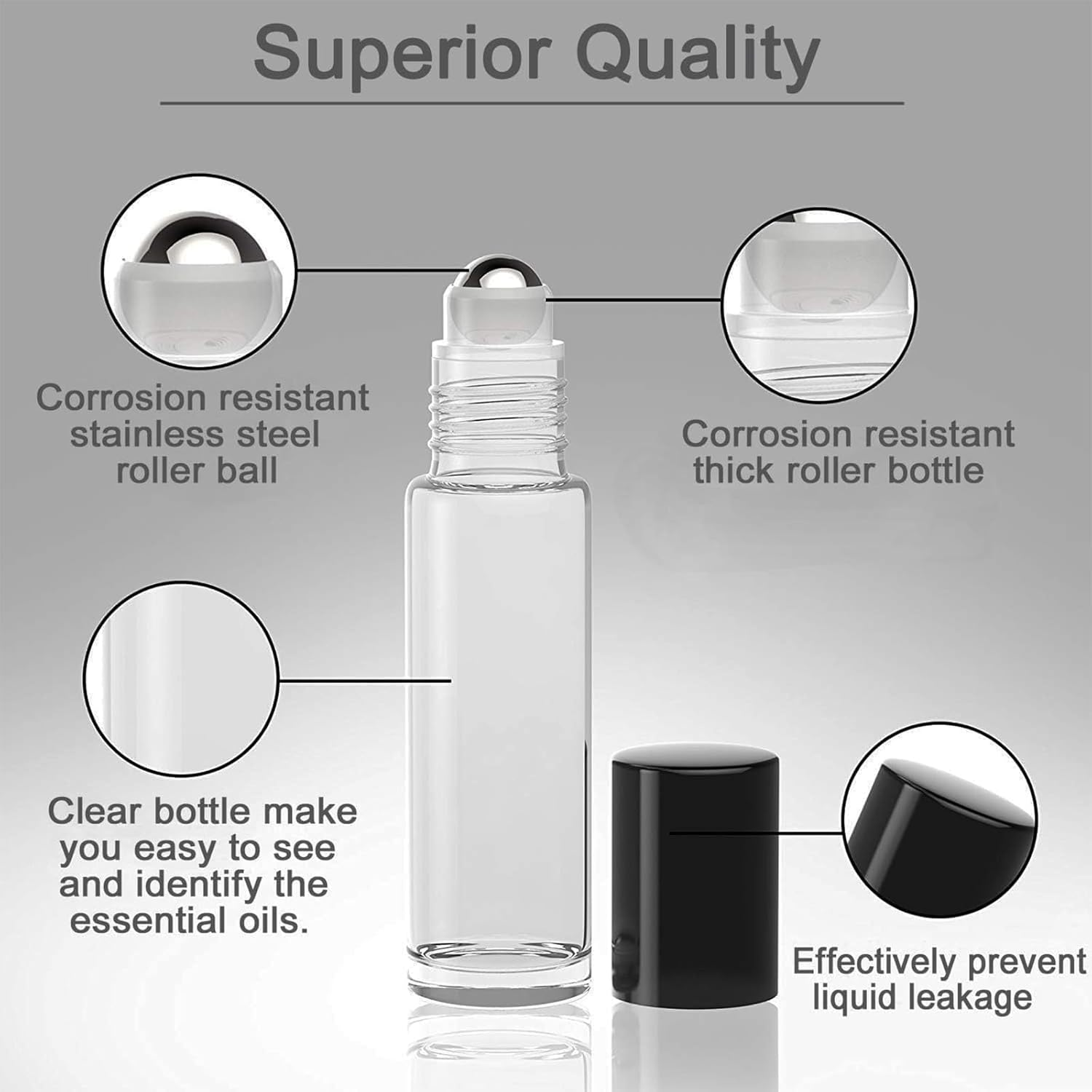 Essential Oil Roller Bottles,Leak Proof Empty Refillable Clear -On Perfume Bottles with Roller Balls and Lids (Black-10Ml, 10) image number 1