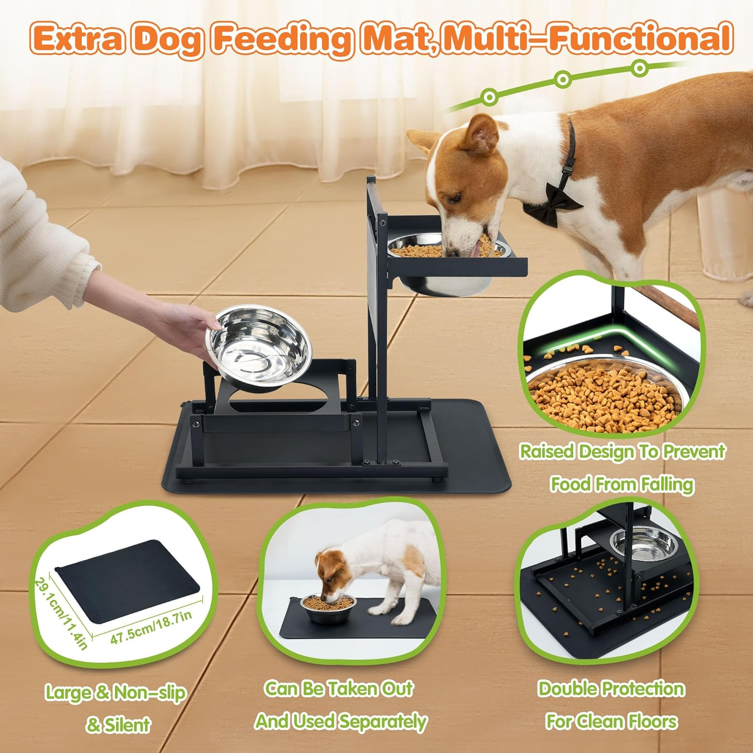 6 Height Adjustable Raised Dog Bowl Stand, ATSKIM Elevated Dog Bowls for Medium Dogs with Independent Dog Feeding Mat, Metal Dog Food Stands, Dog Feeder Station for Small Dog (Black) image number 5