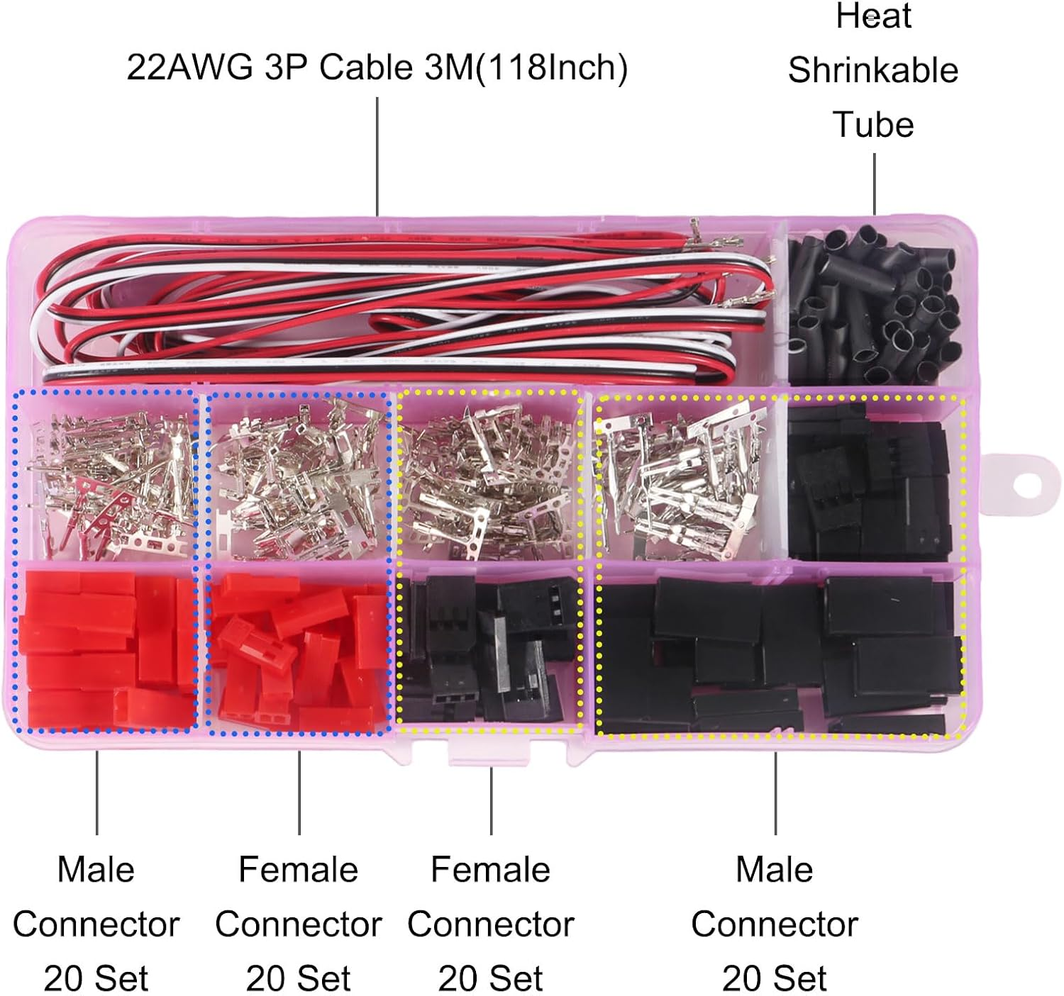 DIANN RC Servo Connector Kits Male Female Servo Plug Crimp Pin Cable Kit Model Receiver Battery ESC Connection for JST SYP Futaba Servo Wires RC Tool Set image number 2
