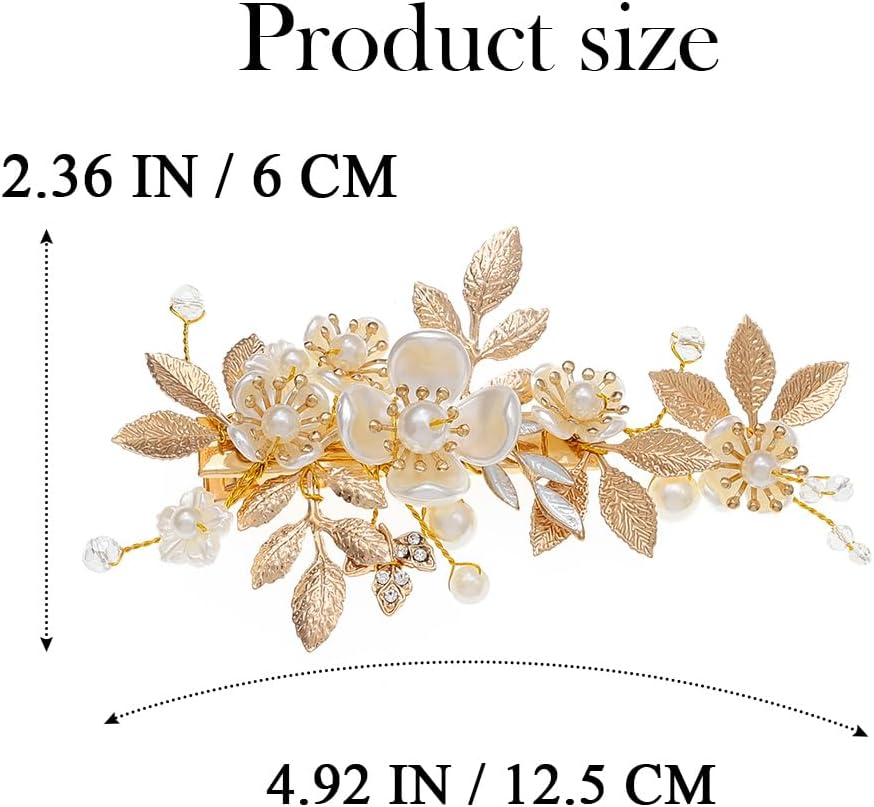 JAKAWIN Gold Hair Clip Bridal Hair Accessories Flower Hair Piece for Women FJ03 (Gold) image number 1