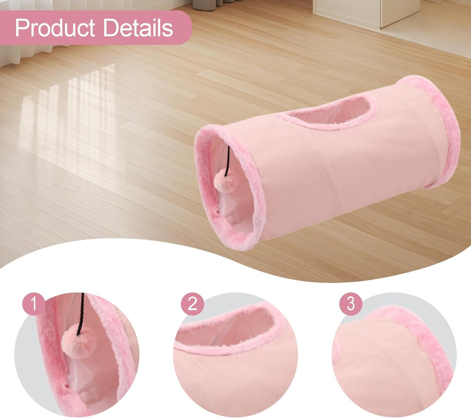 Yuksok Straight Cat Tunnel for Indoor Cats Foldable Tunnel Tube Hideout 19.69X9.84Inch Interactive Resting Scratch Resistant Cat Toy, Pink - Pink image number 4