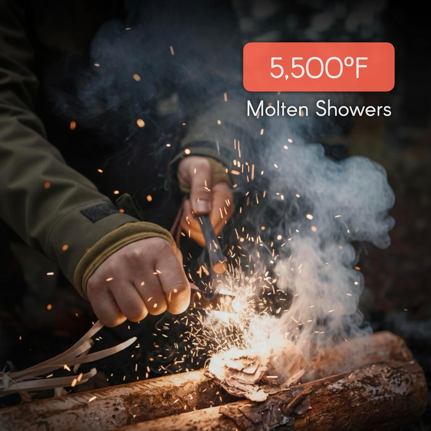 &Uuml;berleben Hex&aring; Fire Starter | 6" X 1/2" Thick Hexagon Bushcraft Fire Steel | 20,000 Strikes | Survival Ferro Rod | Multi-Tool Striker & Full Grain Leather Lanyard image number 3