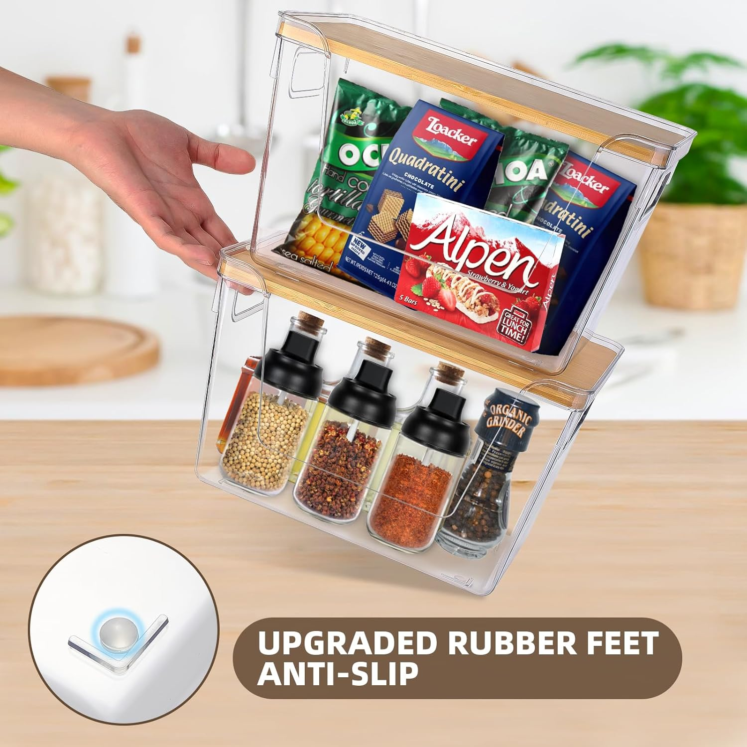 2 Set Pantry Organizers and Storage - Stackable Pantry Storage Bin Containers for Potato, Onion, Garlic, Fruit, Vegetable, Produce - Clear Front Open Kitchen Organization Baskets with Lid image number 5