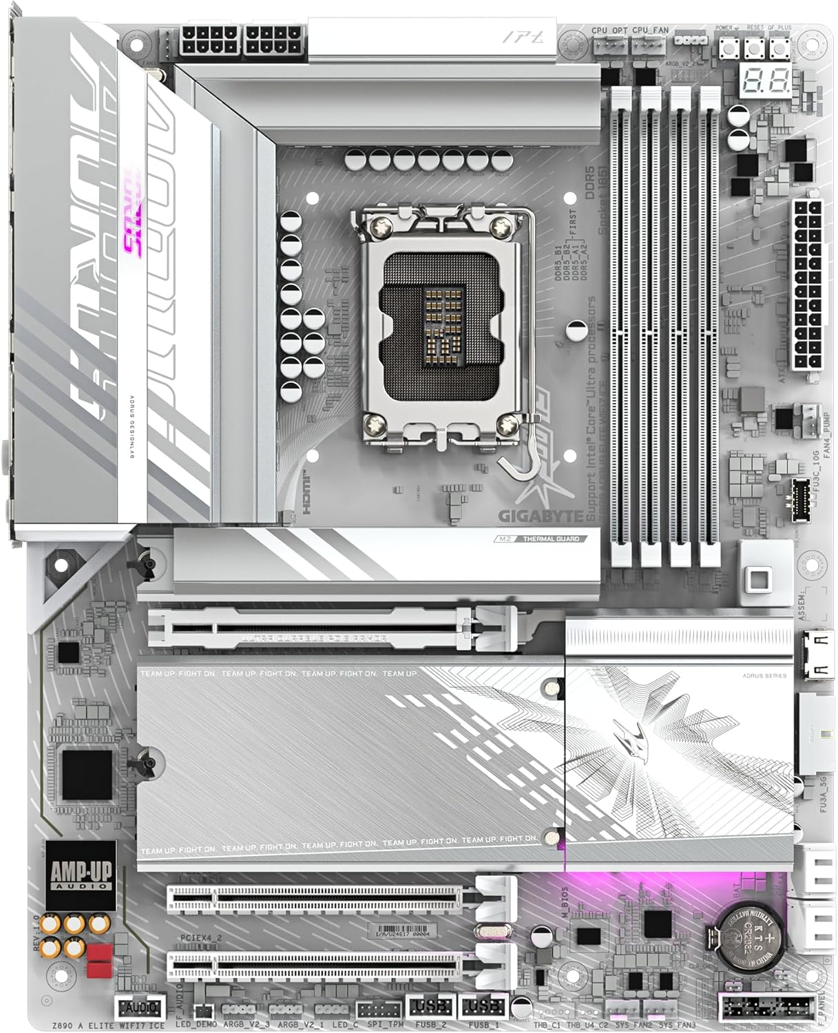GIGABYTE Z890 AORUS Elite WIFI7 ICE Motherboard - Supports Intel Core Ultra CPU (Series 2), 16+1+2 Phase VRM, up to 8800Mhz DDR5 (OC), 1Xpcie 5.0 + 3Xpcie 4.0, Wi-Fi 7, 2.5Gbe LAN, Thunderbolt 4 image number 2