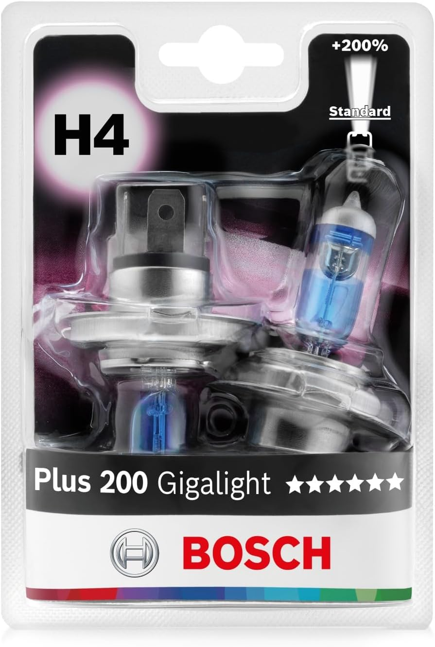 Bosch H4 plus 200 Gigalight Bulbs - 12 V 60/55 W P43T - Pack of 2 image number 2
