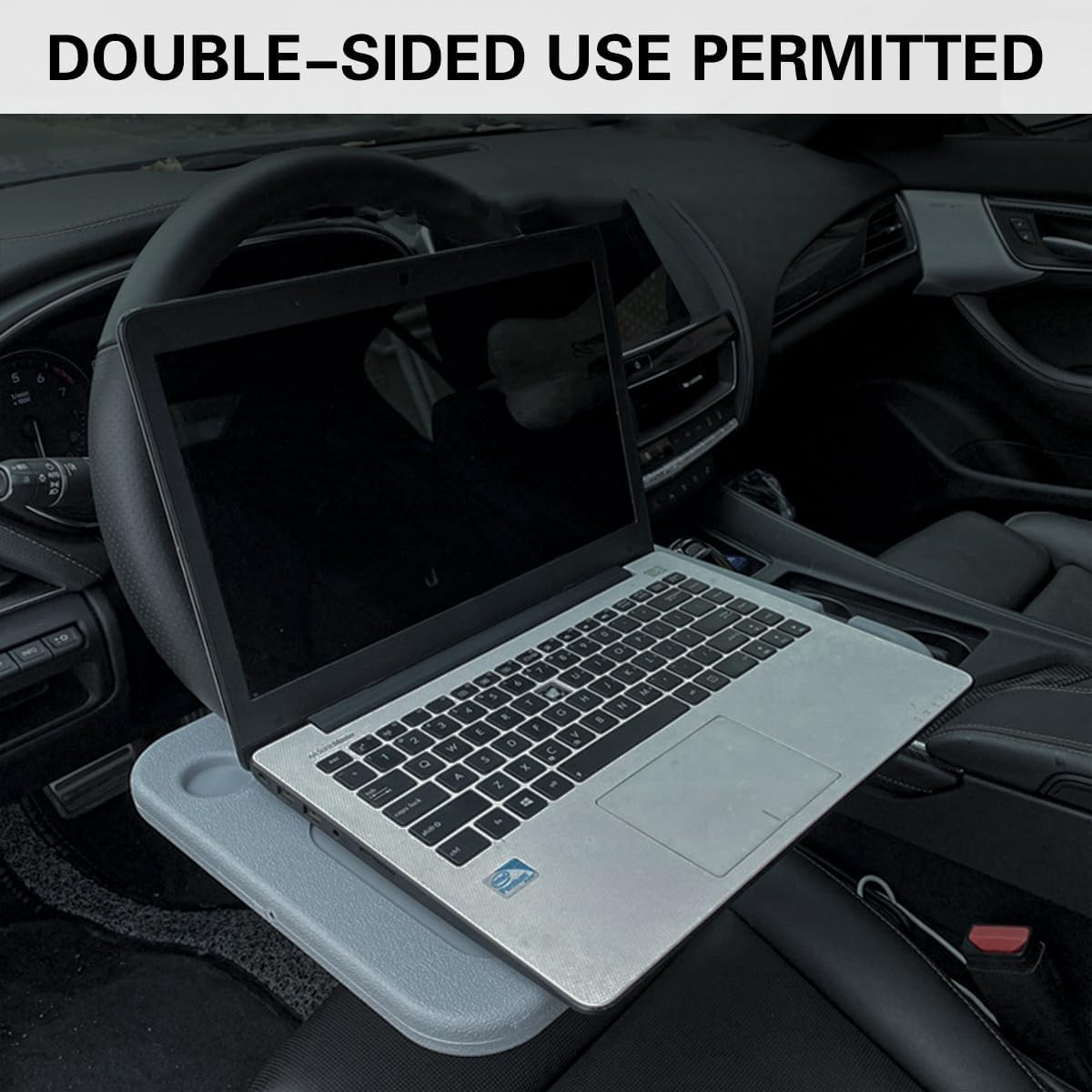 AIMALL Grey Car Steering Wheel Tray ABS Portable Desk Dining Table Laptop Holder 16.9In X 11.4In Multi-Function Vehicle Dinner Plate Writing Office Bracket image number 3