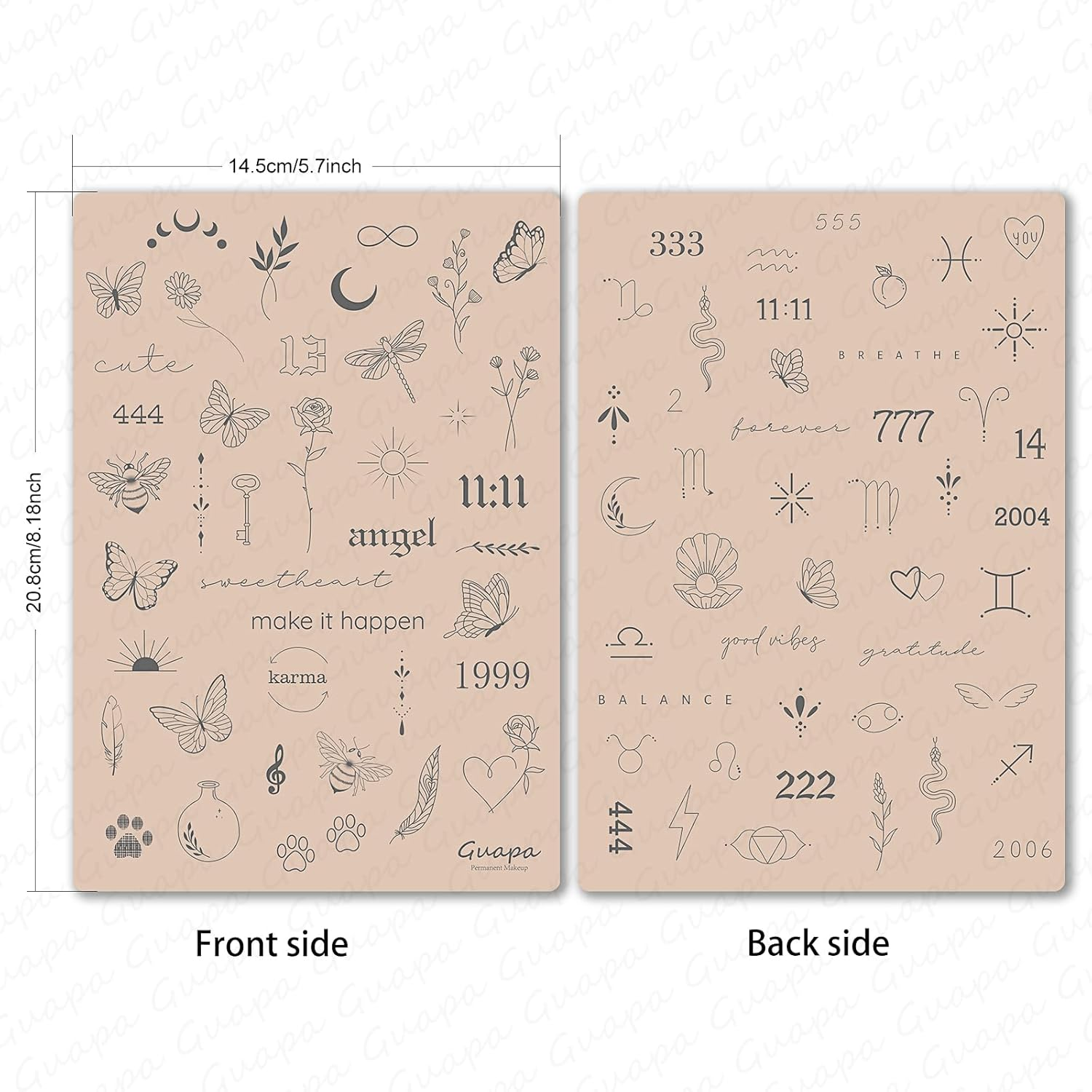 Guapa 3Pcs Tiny Tattoo Practice Skin over 80 Unique Stencil Designs Realistic Replication Tattoo Stencil Designs for Real Tattoos (Pink Sheet)