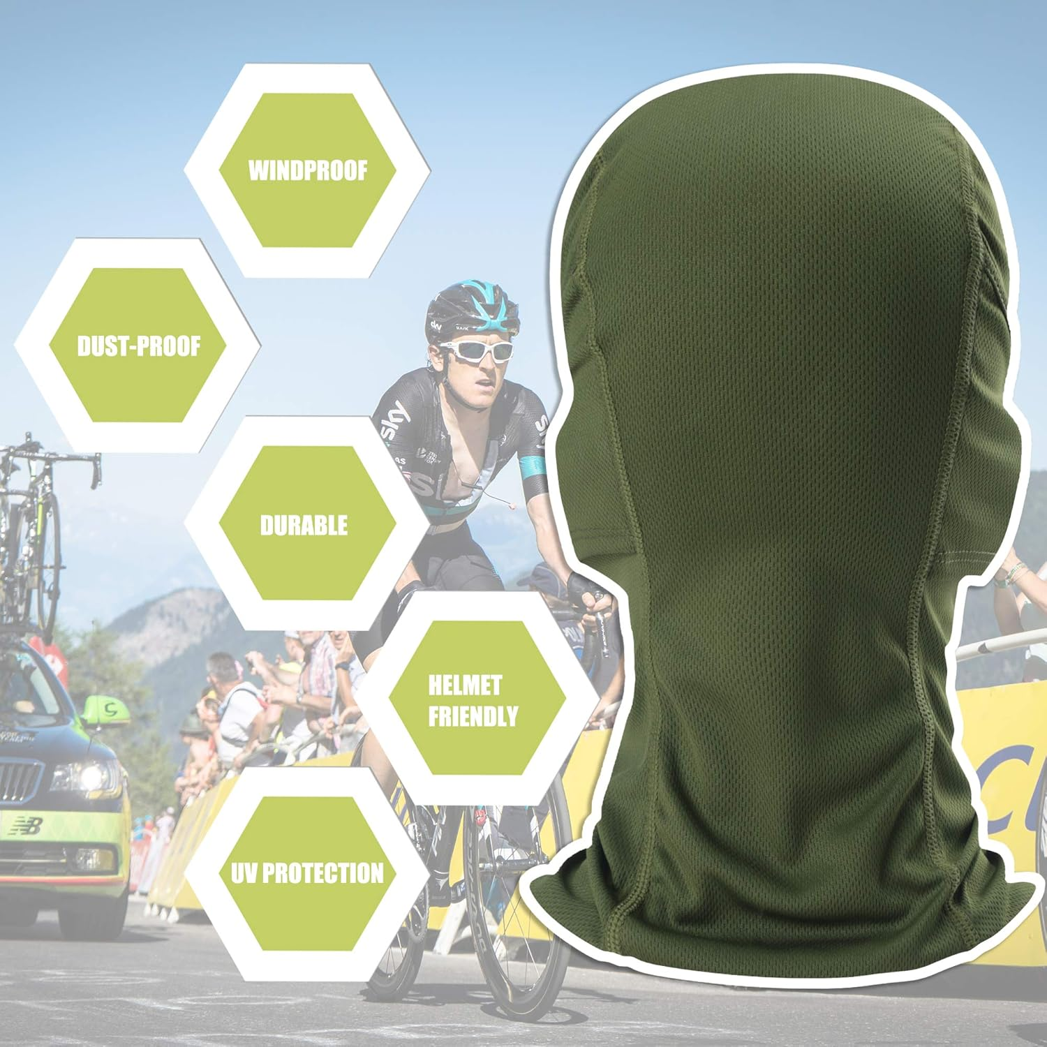 Balaclava Face Mask Adjustable Windproof UV Protection Hood image number 4