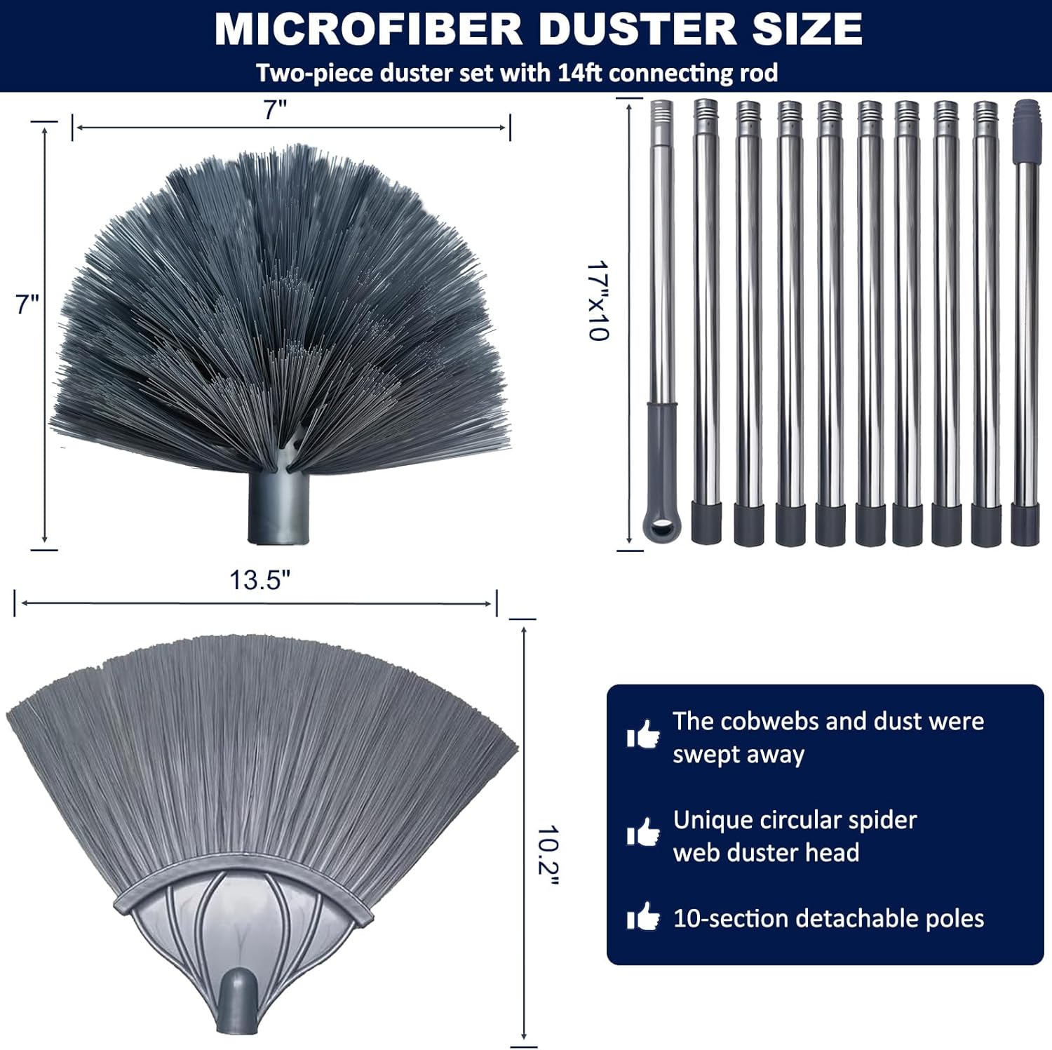 3-14 Ft Cobweb Duster with Extension Pole // 20 Foot High Reach Spider Web Cleaner Cobweb Brush for Outdoor & Indoor Web Cleaning image number 2