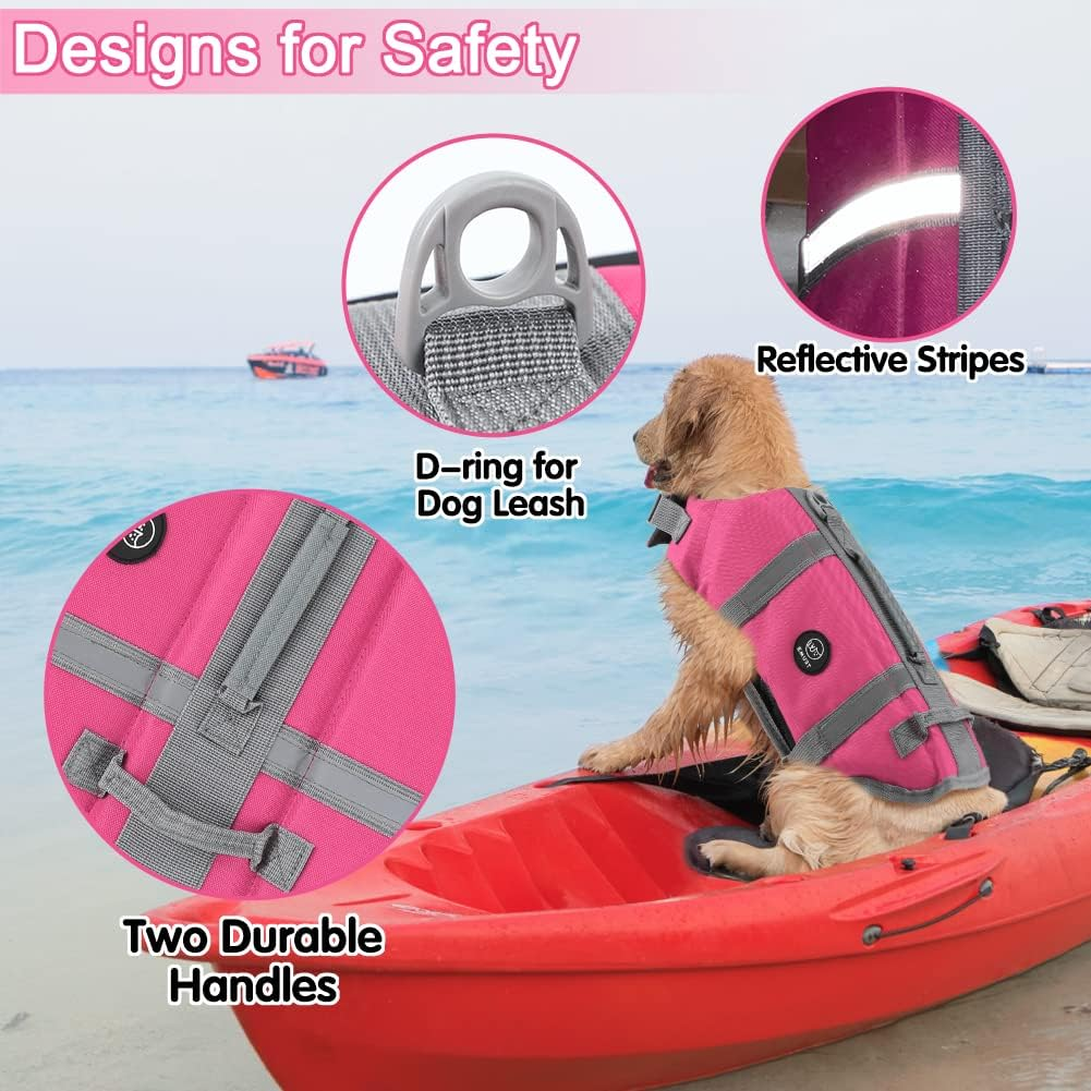 EMUST Life Jackets for Dogs, Adjustable Small/Medium/Large Dog Swim Vest for Water Safety Pet Life Vest with Rescue Handle Safety Vest for Swimming Pool Beach Boating, XL, Newsolidpink image number 1