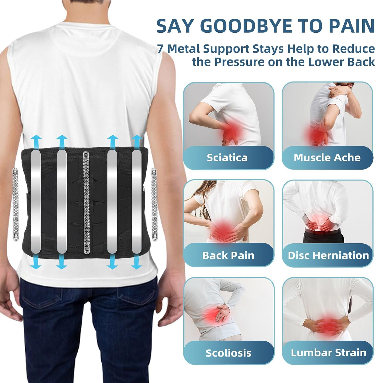 HONGJING Heating Massage Back Brace for Lower Back Pain Relief, Rechargeable Lunbar Support Belt with Heating and Massaging for Herniated Disc, Scoliosis, Sciatica M)