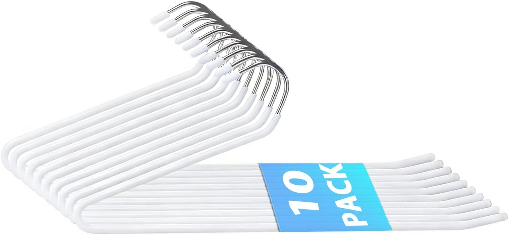 10 Pack Pants Hangers,Swan Neck Z-Shaped Space Saving Hangers for Pants with Non-Slip Rubber Coating,Open-Ended Metal Trouser Hangers for Pants,Skirt,Blankets,Closet Organisation (White)