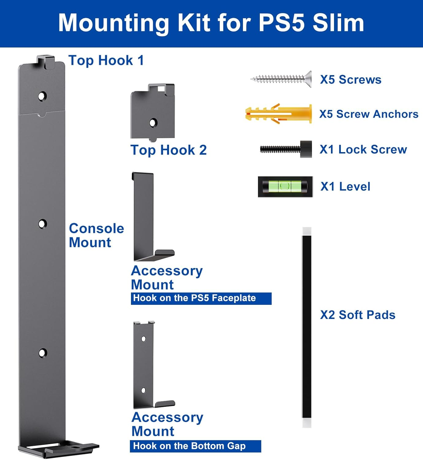 ALIENERGY PS5 Wall Mount for Playstation 5 Console - Sleek Hidden Design for Mounting near or behind TV, 2 Controller & Headset Holders Included (PS5 Slim) image number 5