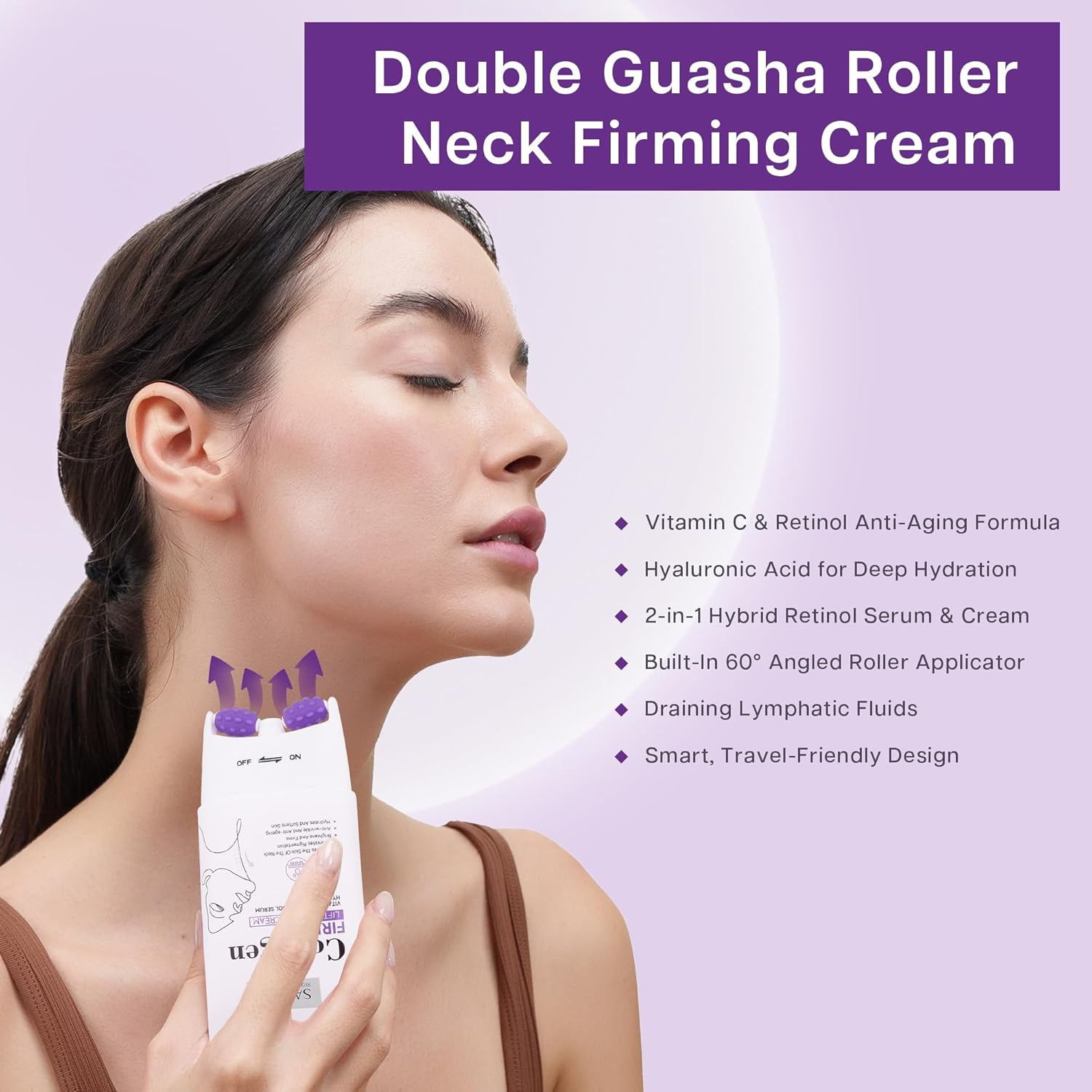 VRAIKO SADOER Gua Sha Neck Cream, Firming Cream for Neck & Jawline Lifting with Double Massage Rollers, D&eacute;collet&eacute; Moisturizer for Fine Lines, Elasticity and Hydration, 3.8 Oz image number 4