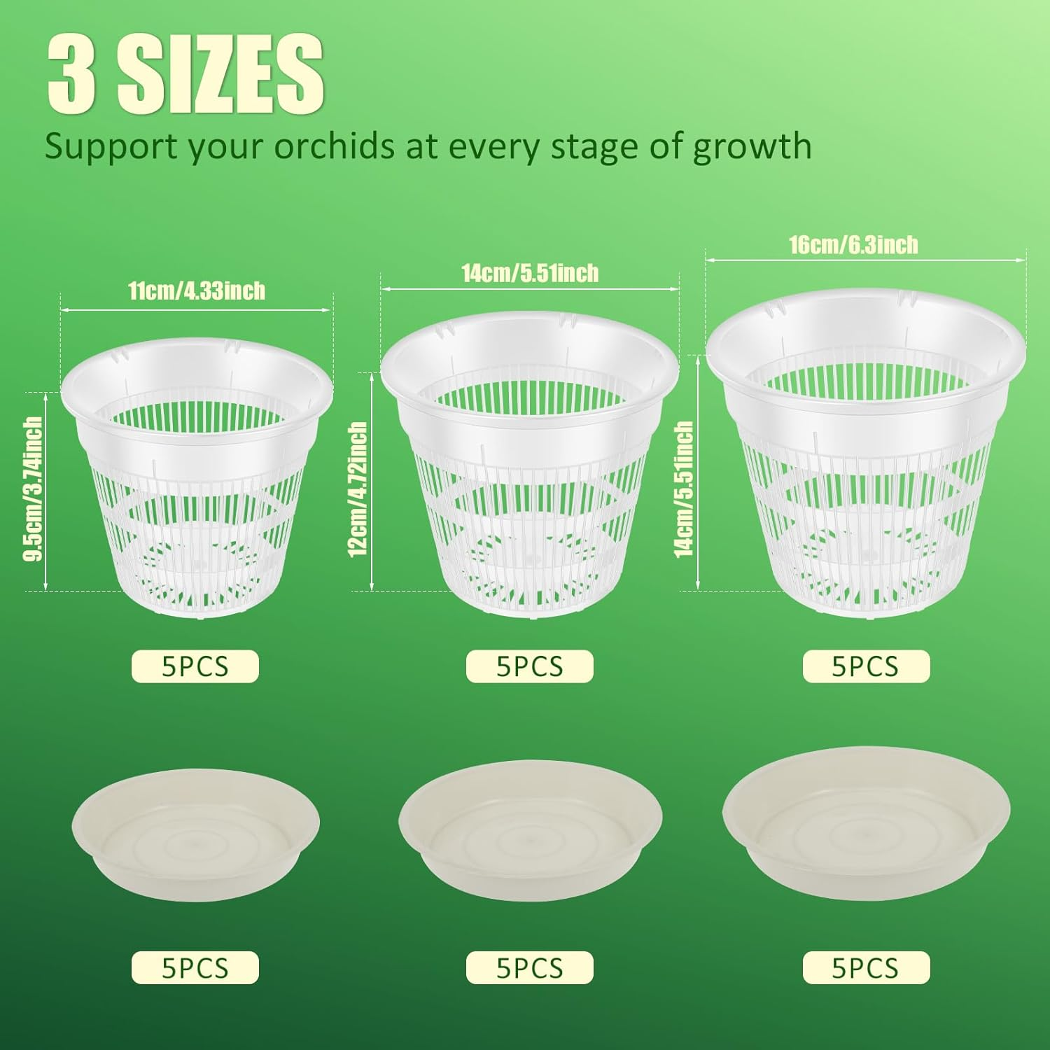 Fwqofvk 15Pcs Plastic Clear Orchid Pot for Root Health, 3 Sizes Orchid Repotting Pot with Hole and Saucer, Breathable Slotted Pot Flower Plant Pot for Small Plants image number 4