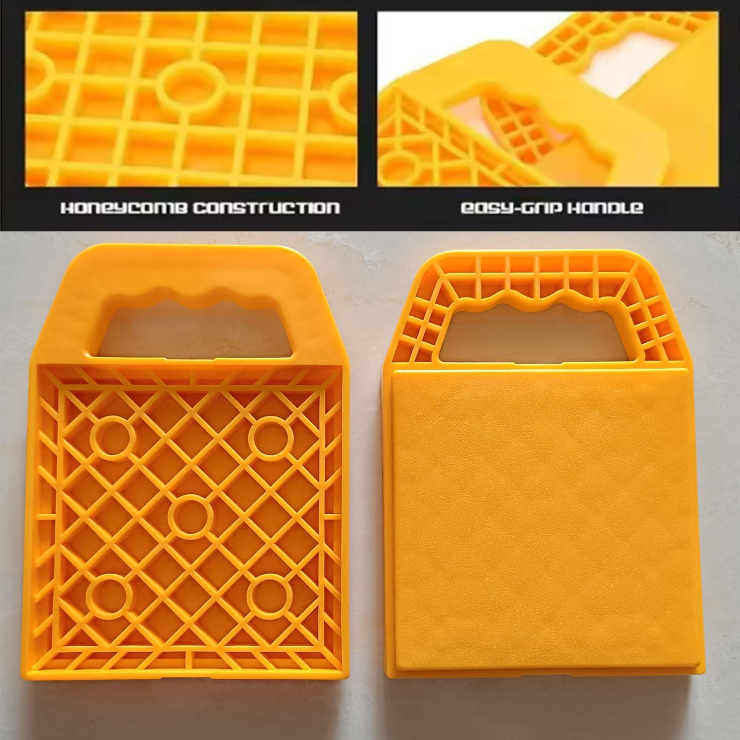 Car Jack Stand Pads for Camper/Rv, 4 Pcs Rvs Leveling Blocks Stabilizer Jack Flex Pads, Prevent Sinking and Aids in Stabilizing, Can Be Used on Uneven Surfaces (Yellow) image number 5