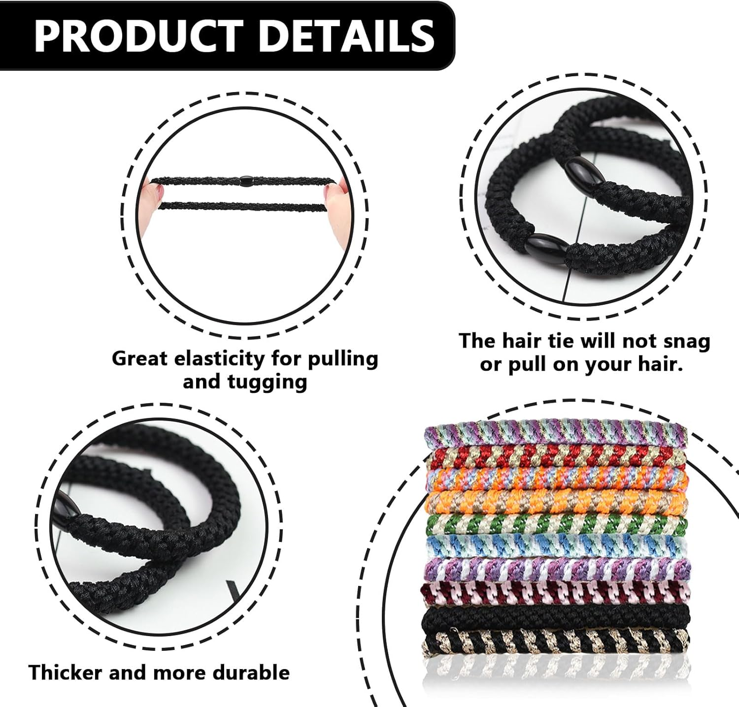 YIHAOH Pack of 10 Soft Elastic Hair Bobbles for Women, Multiple Colours for Girls, Scrunchies, Braided Hair Bands, No Damage to Hair, Suitable for Ponytails, All Types of Hairstyles