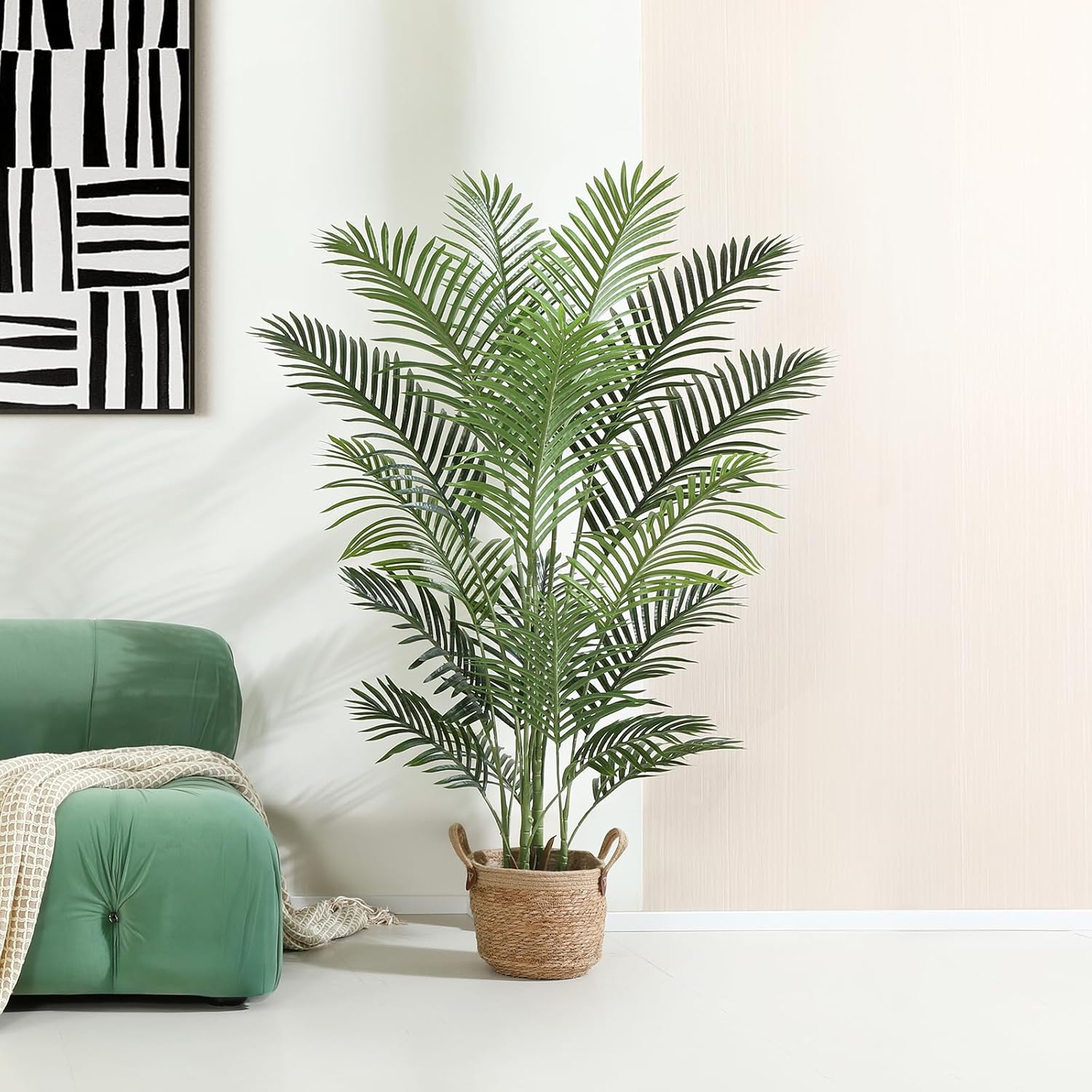 5Ft Artificial Palm Tree for Home Decor,Fake Palm Tree with 17 Trunks Faux Plant with Pot for Indoor Outdoor House Living Room Office Porch Garden