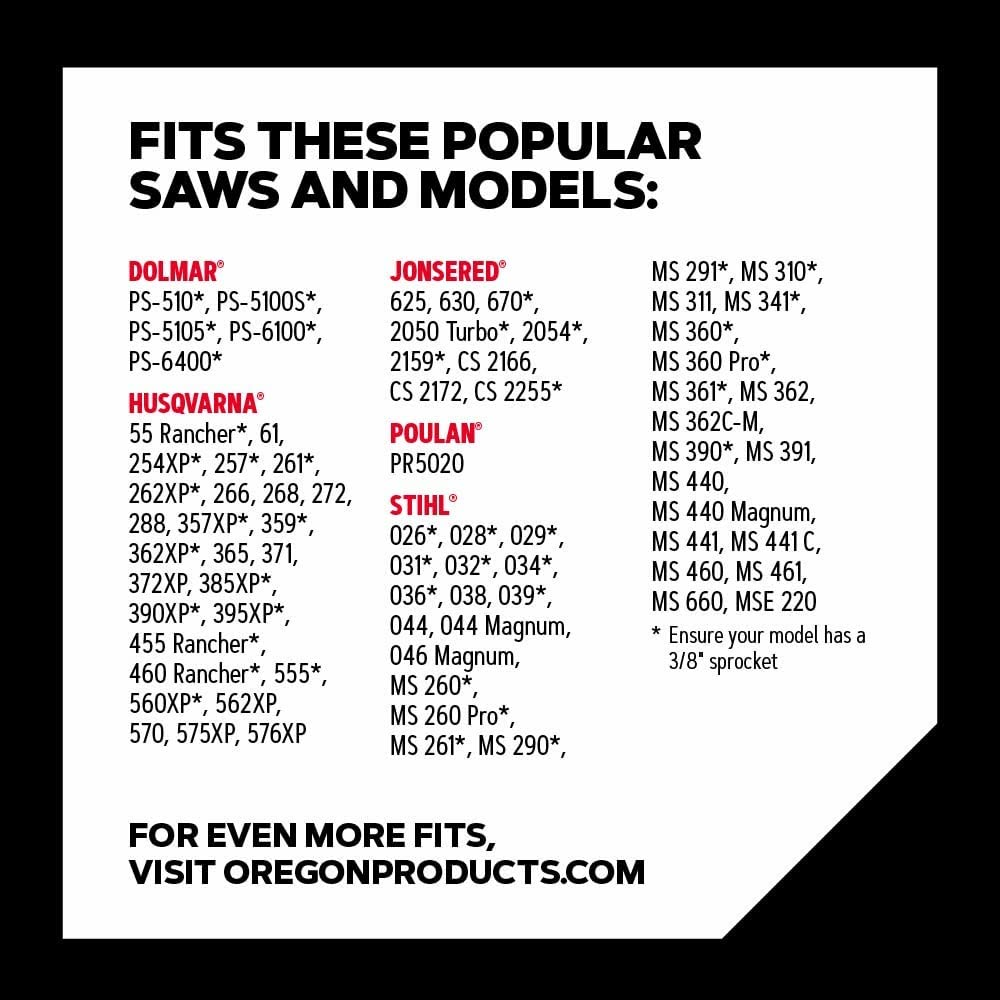 Oregon E72 Powercut Replacement Chainsaw Chain for 20-Inch Guide Bars, 72 Drive Links, Pitch: 3/8" Low Vibration, 050" Gauge