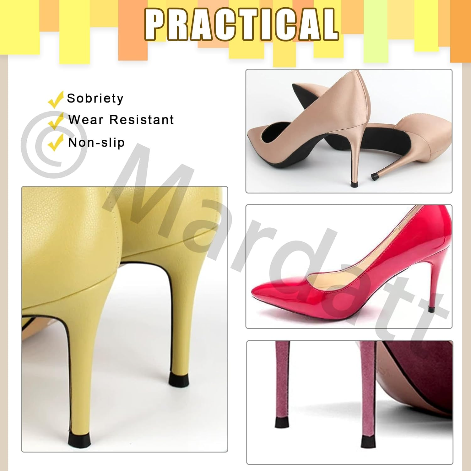 30 Pairs 5 Sizes High Heel Replacement Tips Pin Kit with 6" Heel Caps Remove Pliers, 8/9/10/11/12Mm 2 Pins Diameter U Shape Dowels Heel Tips Shoes Heel Repair for Women image number 4