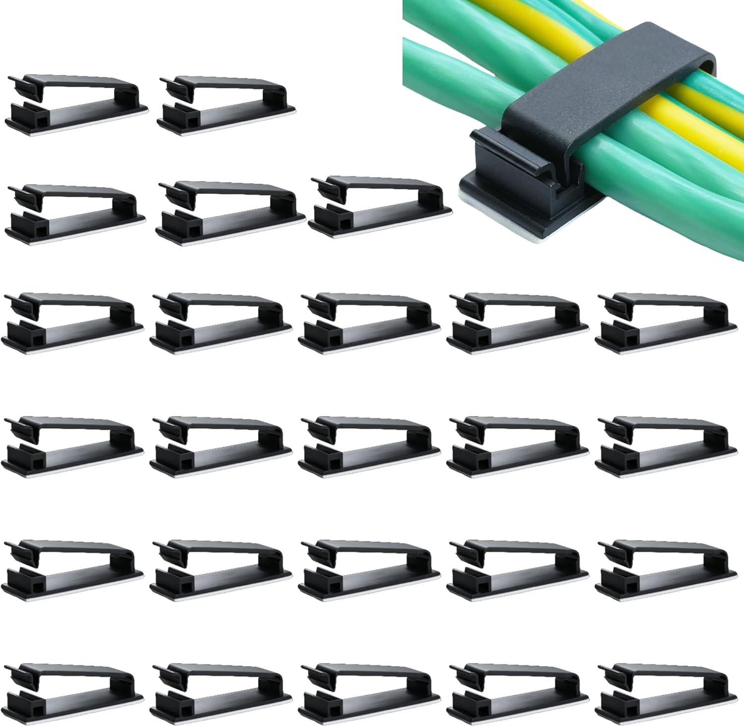 Clearhill 25Packs Self Adhesive Cable Management Clips,64.5Mm/2.54In White Durable Wire Organizers Cord Holder for TV, PC, Laptop, Ethernet, Desktop, Home, and Office