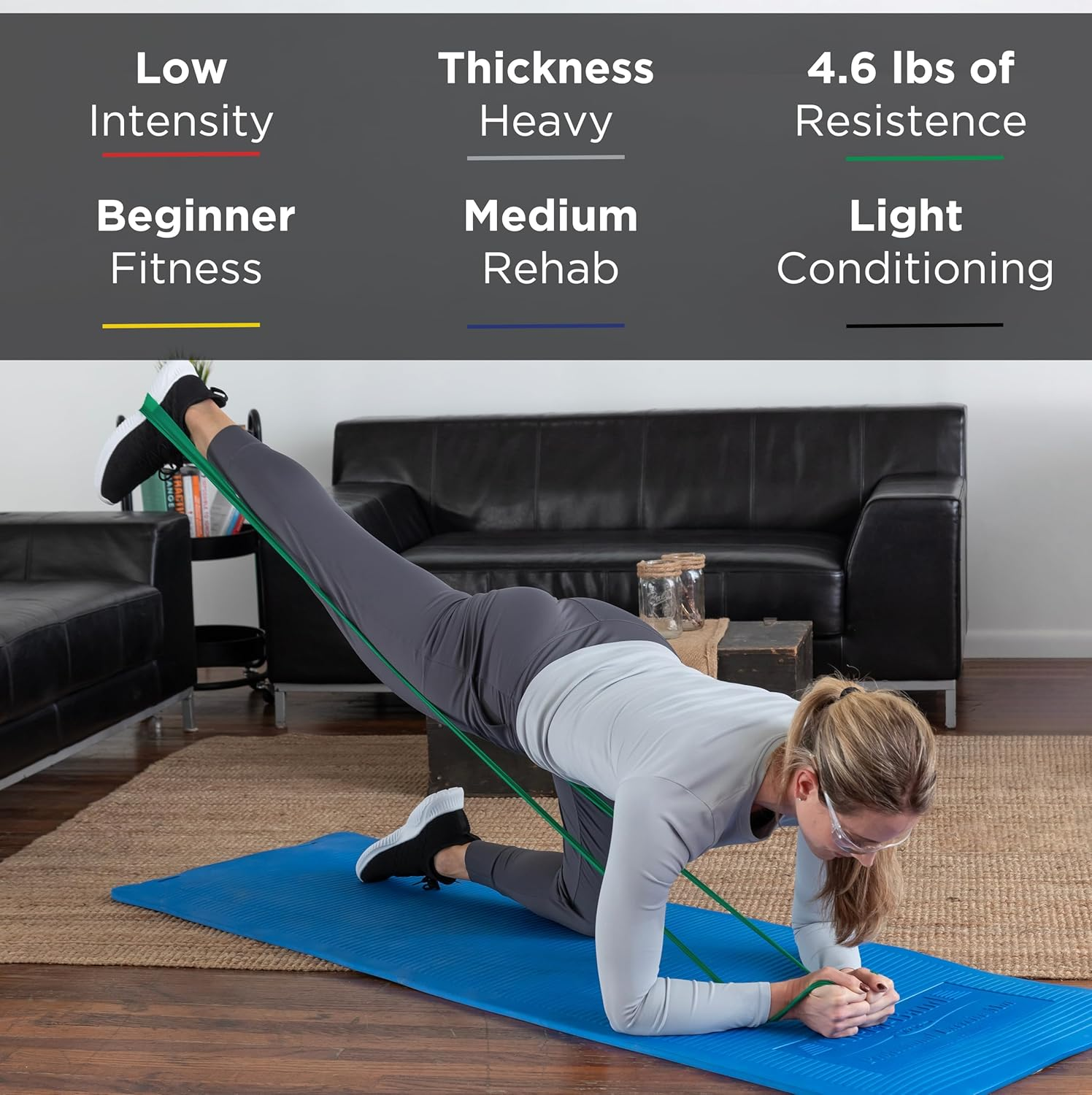 Theraband Professional Non-Latex Resistance Bands for Upper and Lower Body Exercise, Strength Training without Weights, Physical Therapy, Lower Pilates, and Rehab, Yellow & Red & Green, Beginner Set image number 4