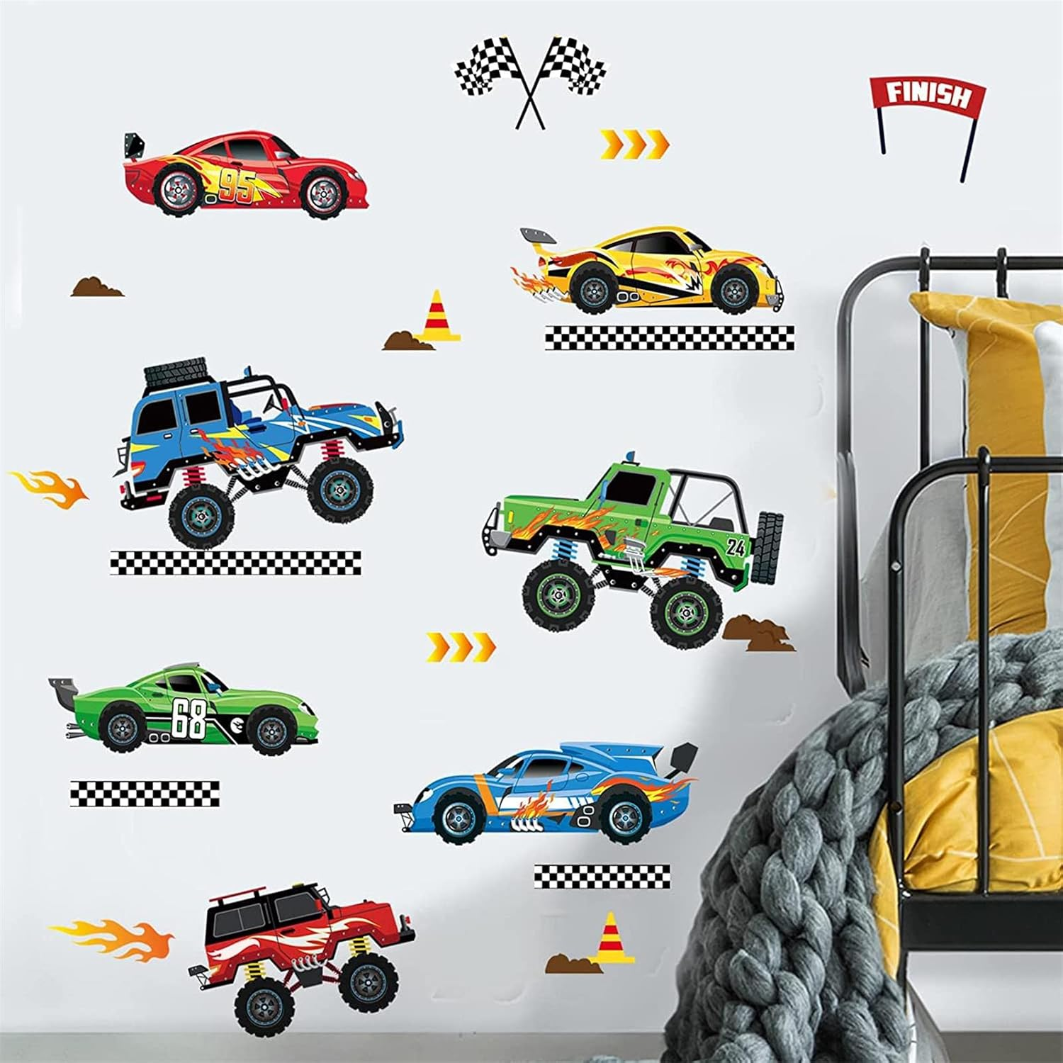 Decalmile Racing Cars Wall Decals Roads Vehicles Wall Stickers Kids Boys Bedroom Toddles Playroom Wall Decor Gift image number 4