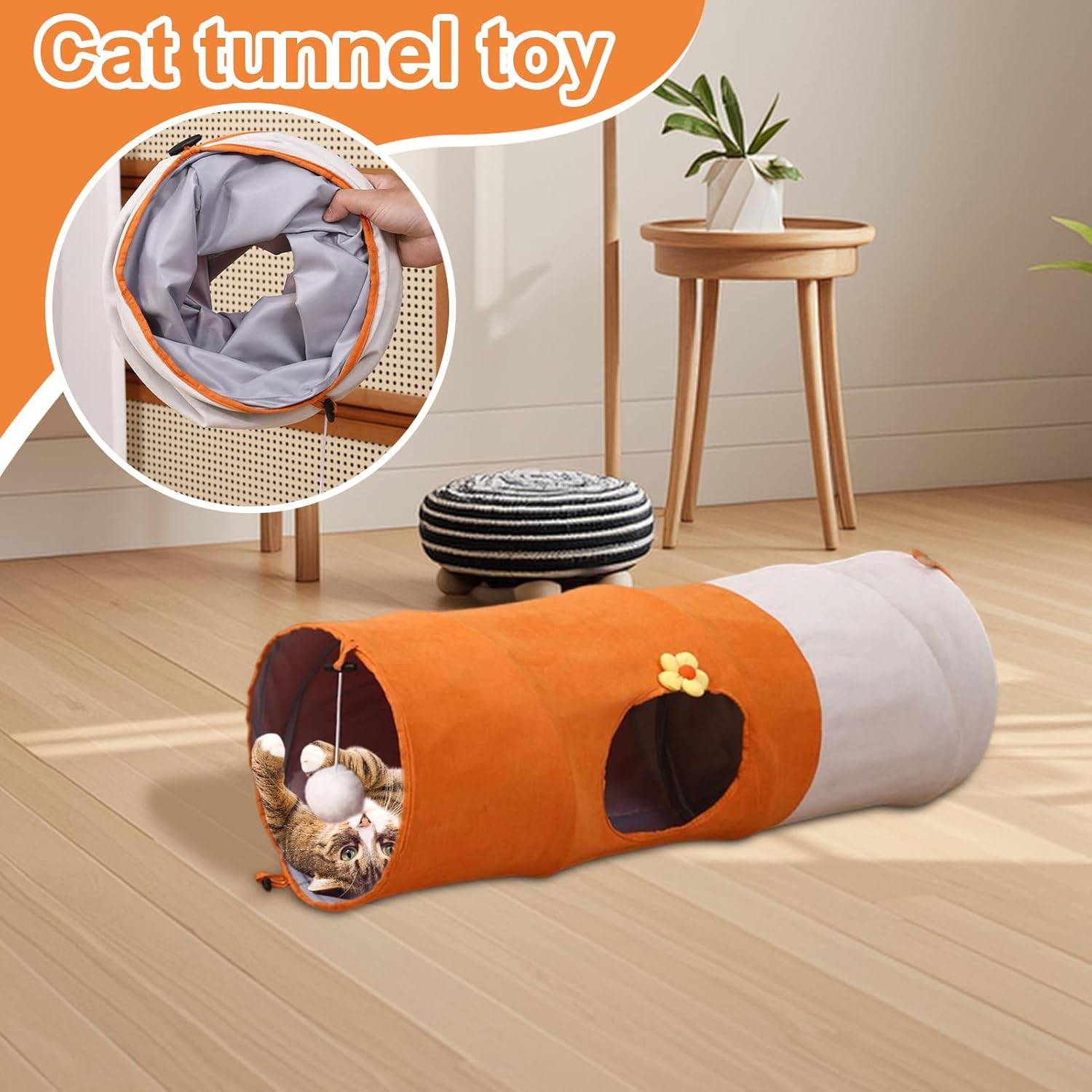 Cat Tunnel - Foldable Tunnel for Cats with Ball,Scratch-Resistant Mental Enrichment Tent for Training Tool Living Room Exercise Equipment image number 5