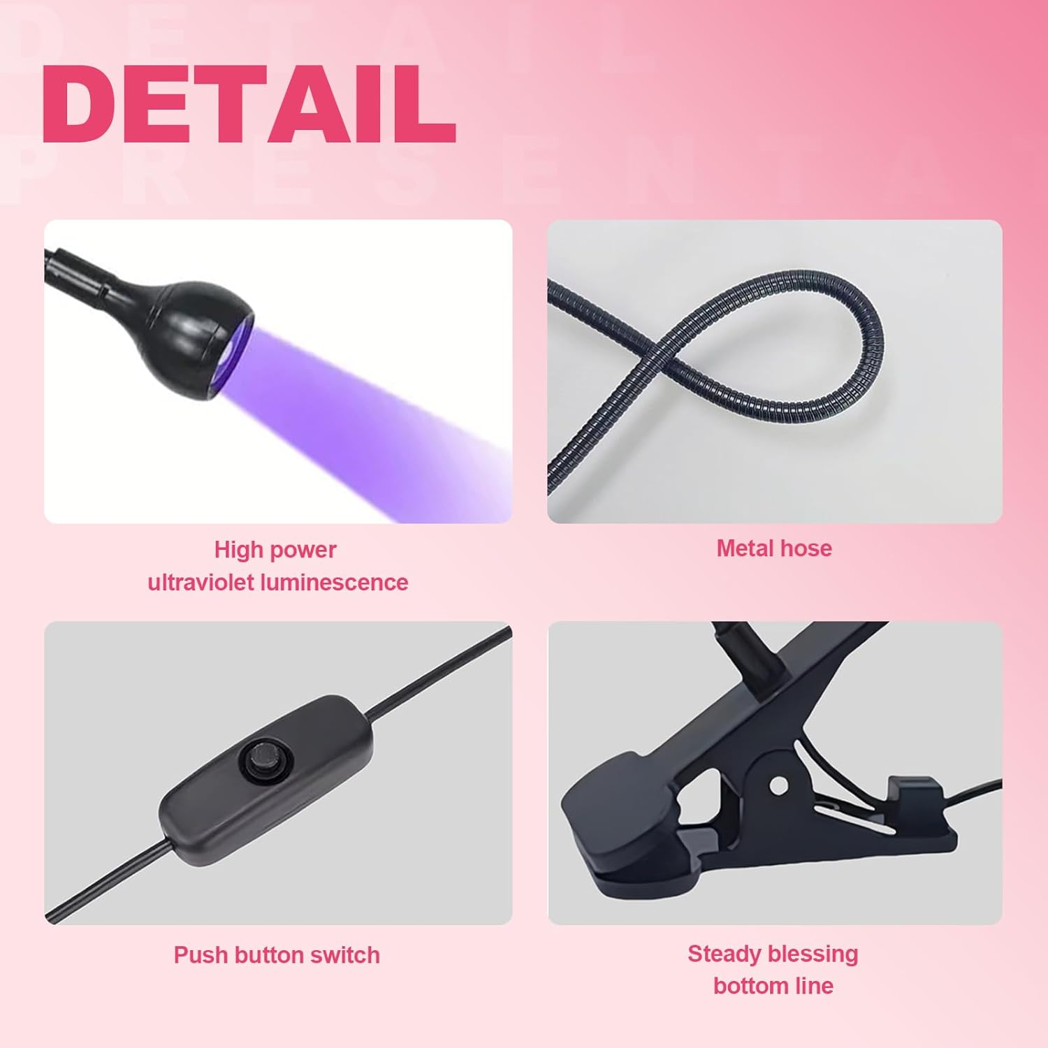 Flash Cure Nail Lamp, Light Uv Led Nail Art Gooseneck Led with Black Gooseneck Tube Portable Clip-On Flexible Table Lamp image number 3