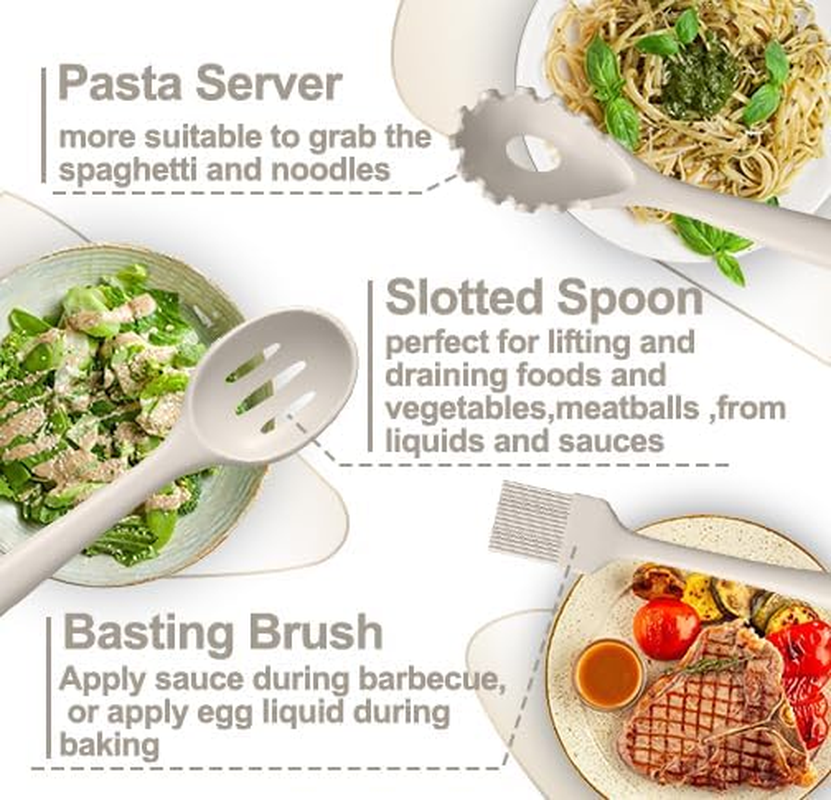 Silicone Kitchen Cooking Utensils Set, AIKKIL 43 Pcs Heat Resistant Khaki Cooking Utensils Set, Turner, Tongs, Spoon, Spatula, Kitchen Gadgets Tools Set for Nonstick Cookware(Dishwasher, BPA Free) - Pink image number 7