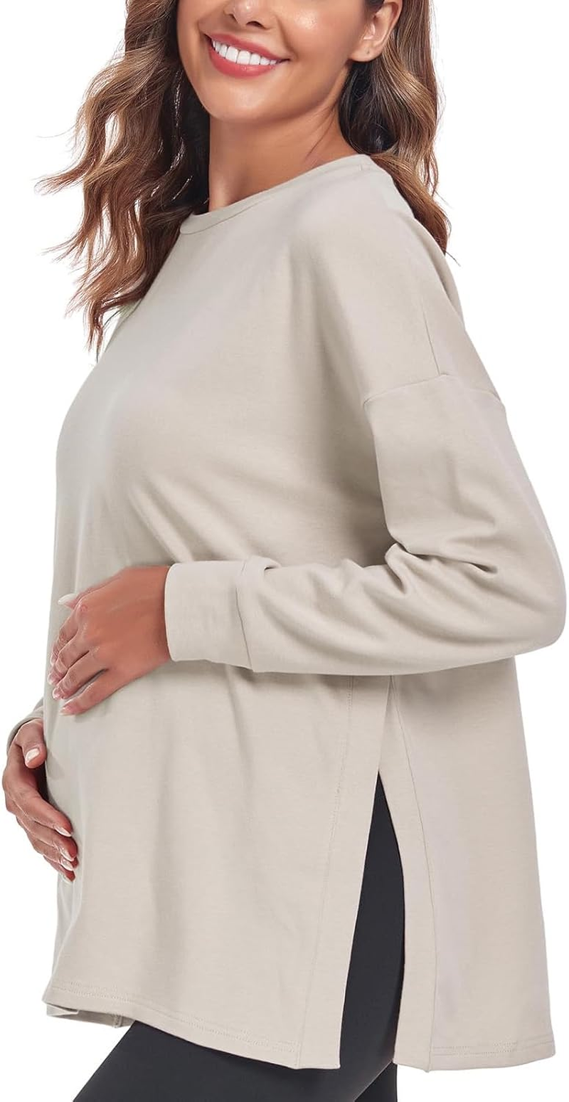 Love2Mi Women&rsquo;S Maternity Tops Long Sleeve Loose Fit Maternity T-Shirt Split Side Breastfeeding Top Maternity Clothing