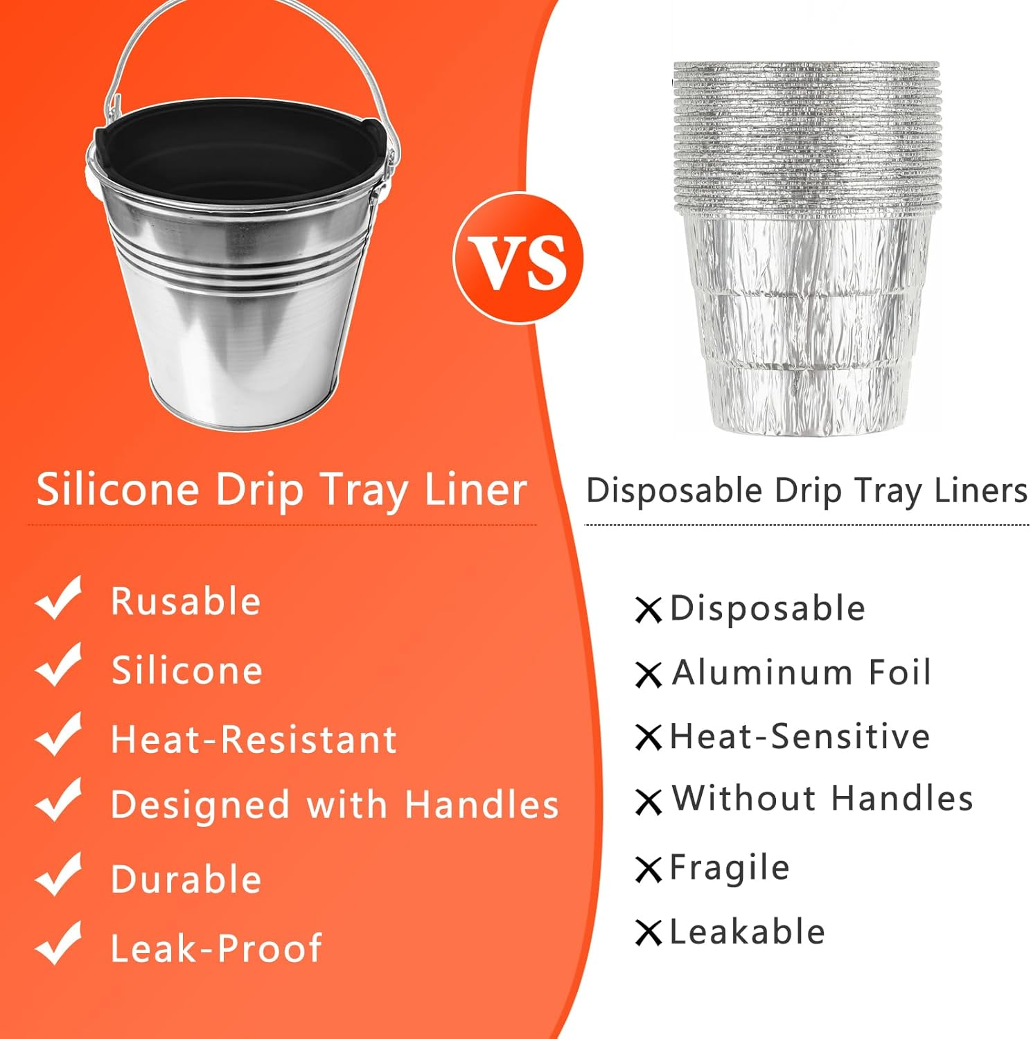 2 PCS Reusable Silicone Grease Bucket Liner for Traeger Drip Tray Liner for Traeger Grill Accessories for Pit BOSS Pellet Grill Traeger Pro Series Tailgater Ironwood Grill image number 6