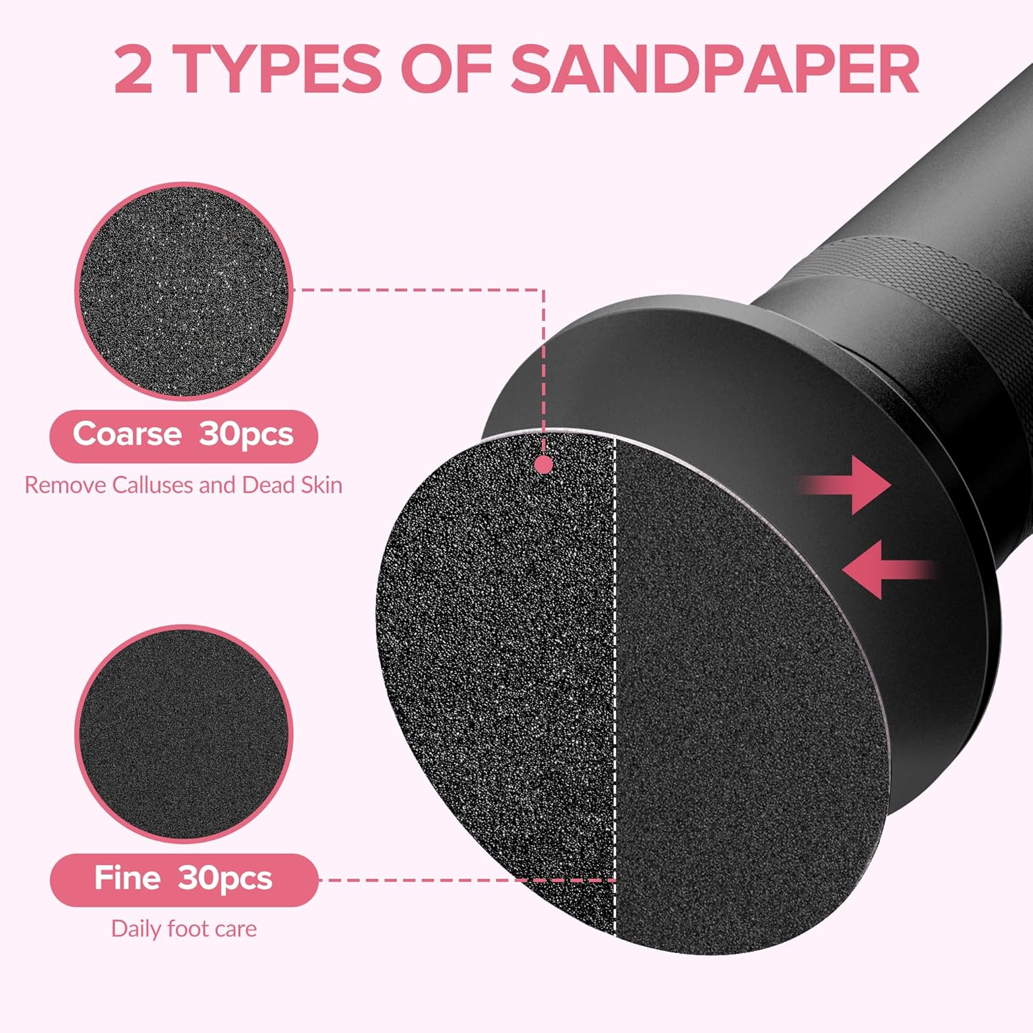 Electric Callus Remover for Feet，Electric Foot Care Tools，Stepless Speed Rechargeable Grinder with 60 Sandpaper Discs, Professional Pedicure Tool for Dead Dry Crack Skin Calluses-Black 004 image number 6