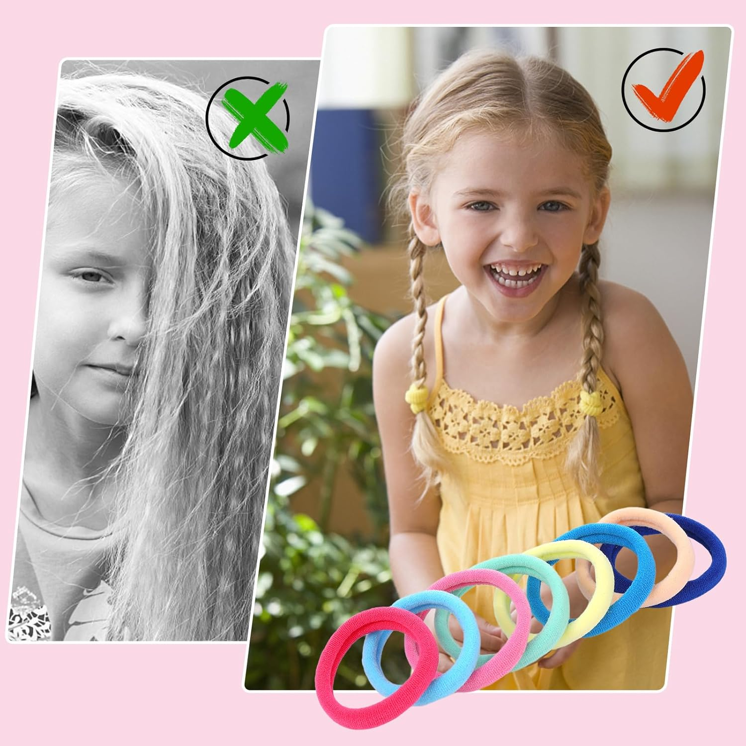 Aurorayer Pack of 100 Girls Hair Bobbles, 4.3 Cm Large Seamless Colourful Elastic Hair Bobbles for Women with Comb for Girls, Women'S Hair image number 5