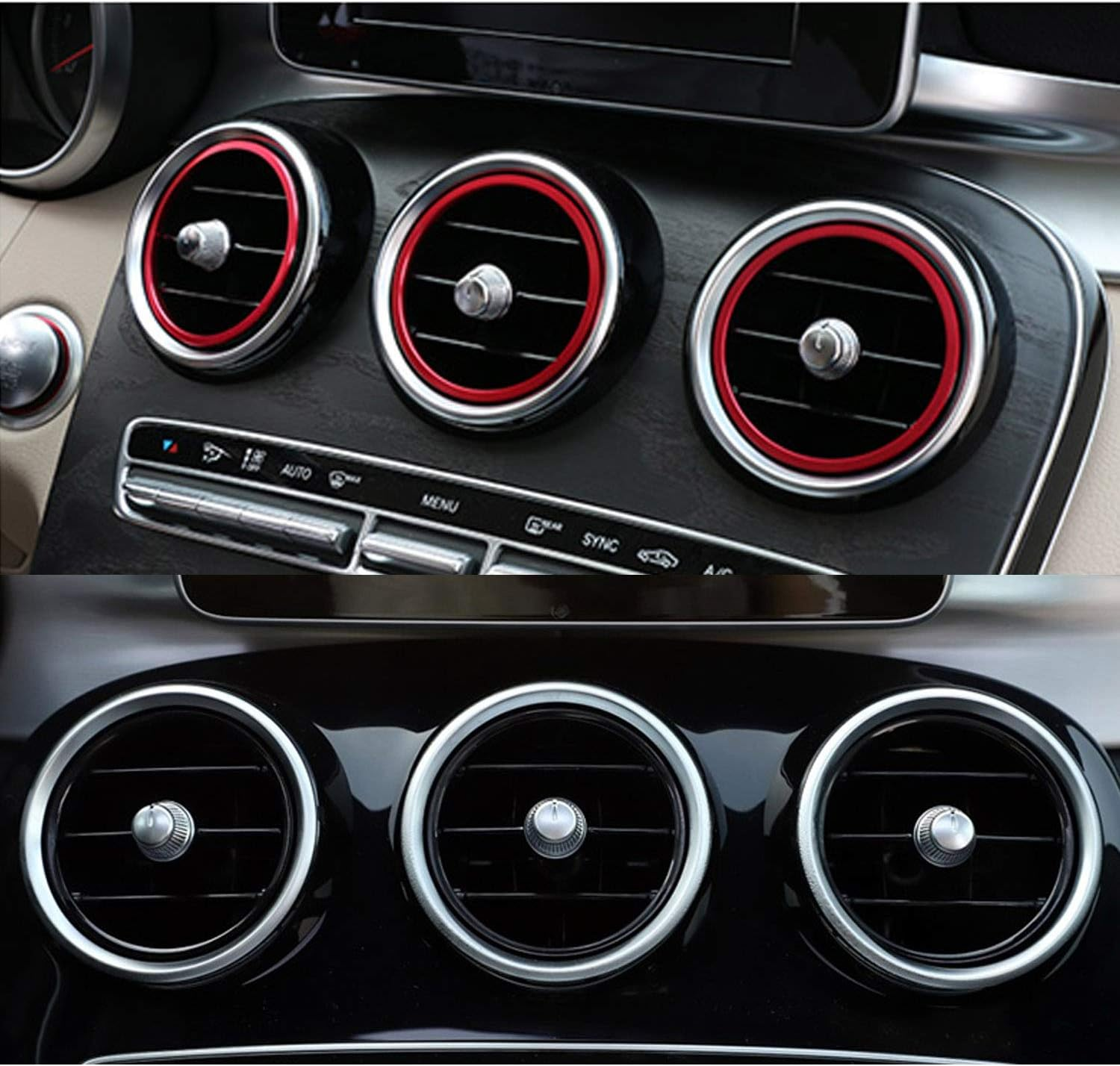 Ramecar Air Conditioner Vent Opening Inner Trim Decoration Covers for 2015-2021 Mercedes Benz W205 C180 C250 C300 C350 C400 C63 AMG, 2016-2022 GLC Class (7 Pcs, Red Aluminum) image number 5