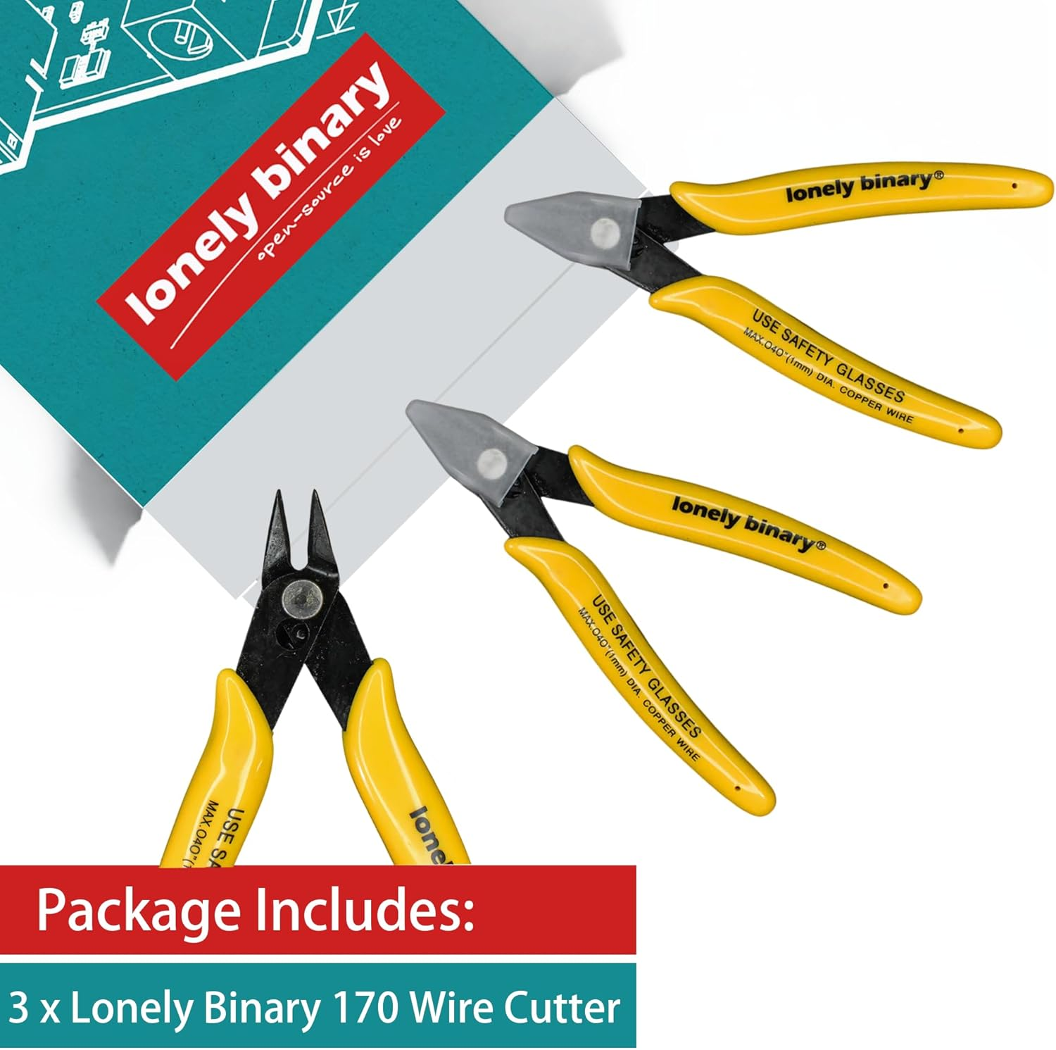 Lonely Binary Pack of 3 Wire Cutter Precision 170 Pliers for for Arduino, Raspberry Pi, and ESP32 Iot Projects and DIY Soldering, Electronics, and DIY Projects image number 1