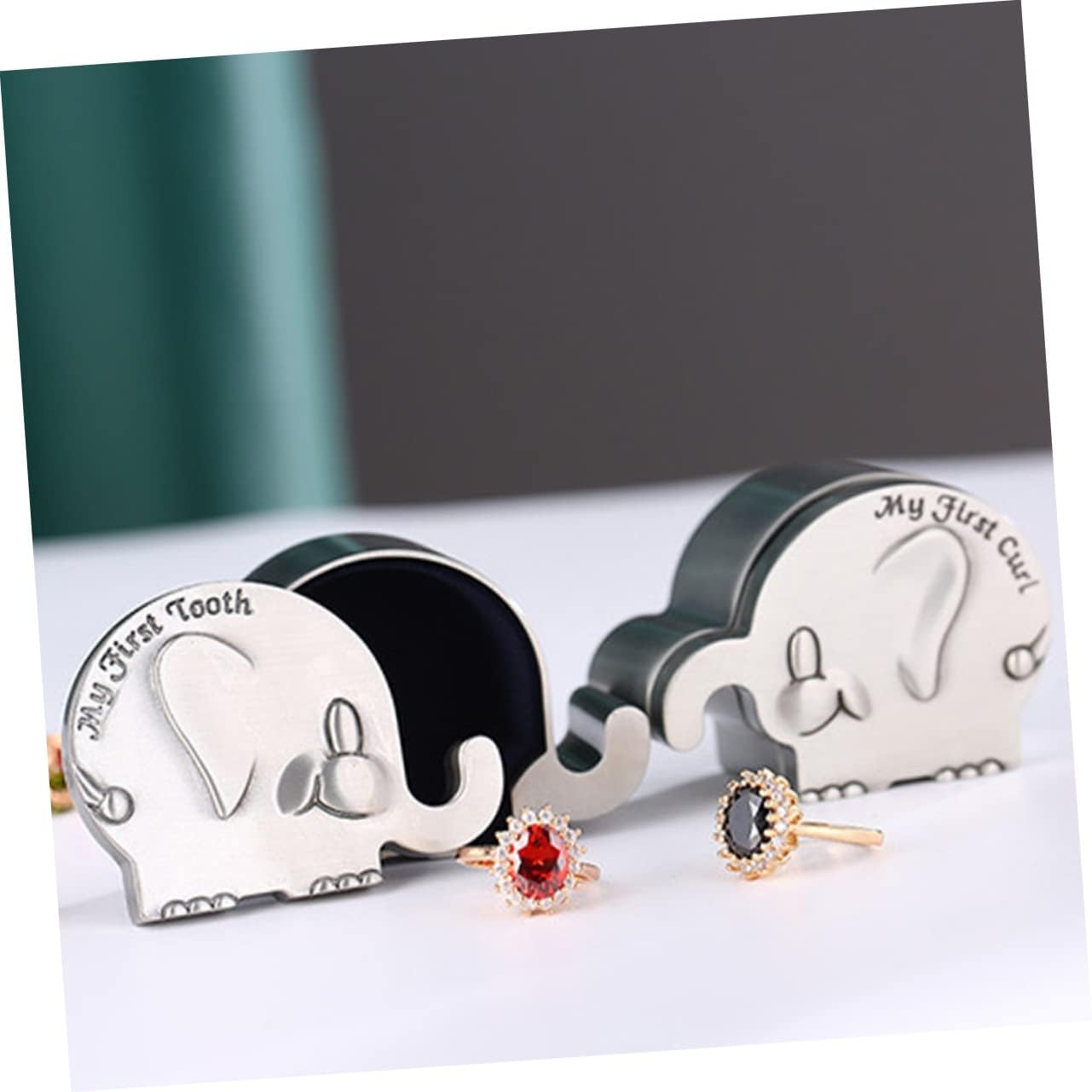 Silver Metal Elephant Keepsake Box for Baby First Tooth and Curl Collection Newborn Memory Storage Box image number 5