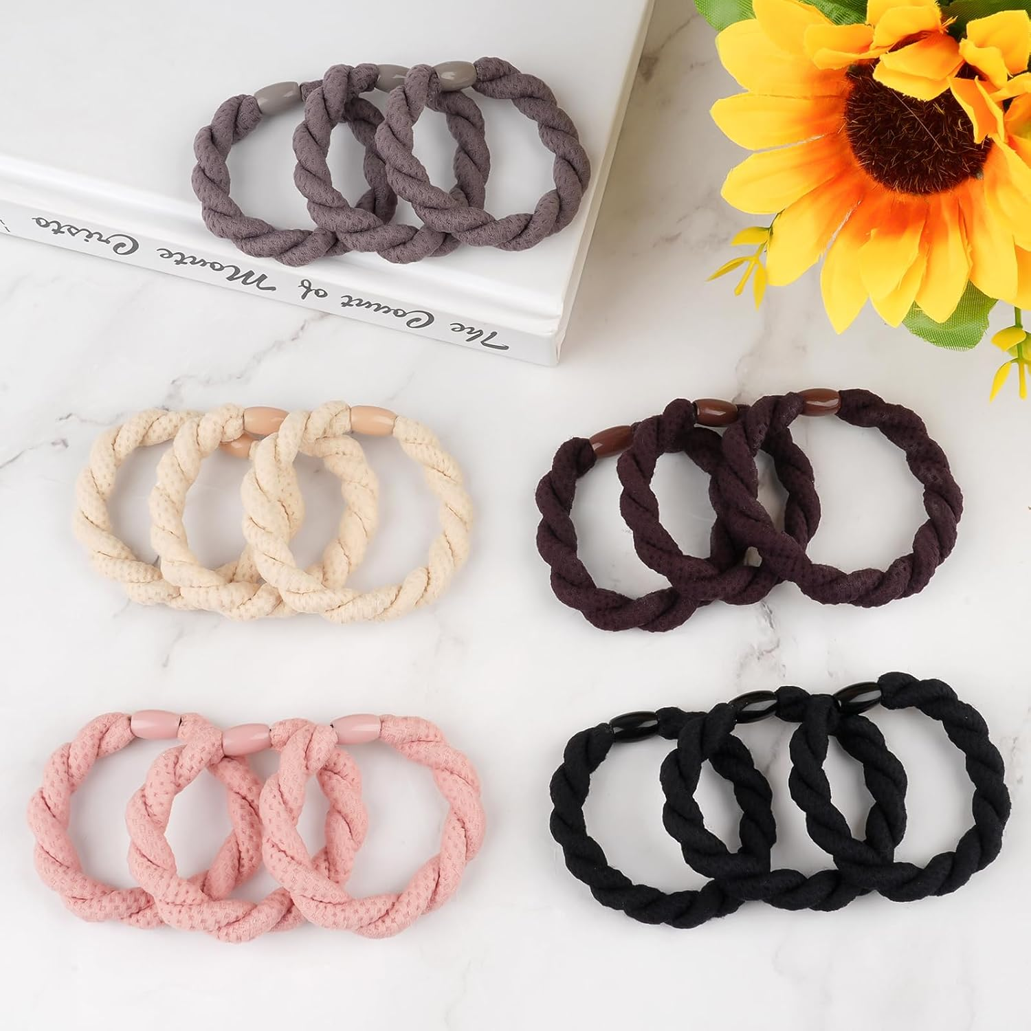 Women'S Hair Scrunchies, Pack of 15 Hair Bobbles, Elastic Braid Elastics, 5 Colours Braided Ponytail Holders for Women, Girls, Children, Thick and Curly Hair image number 2